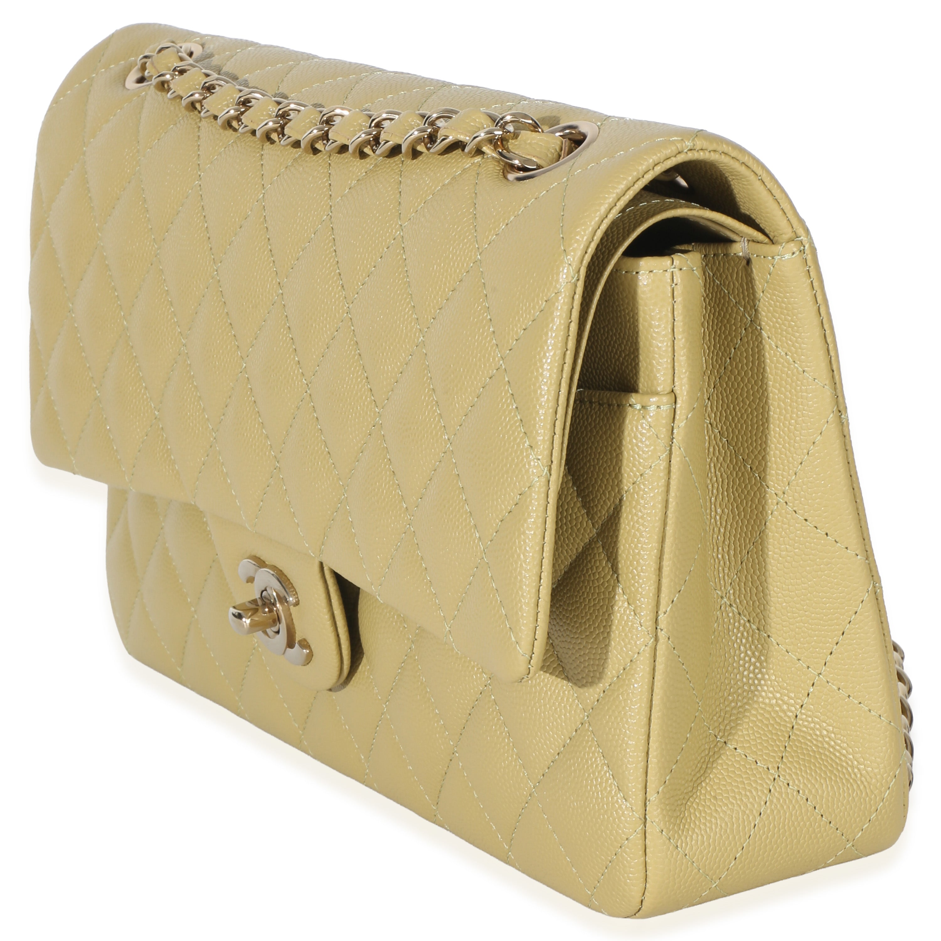 Chanel Olive Quilted Caviar Medium Classic Double Flap Handbag