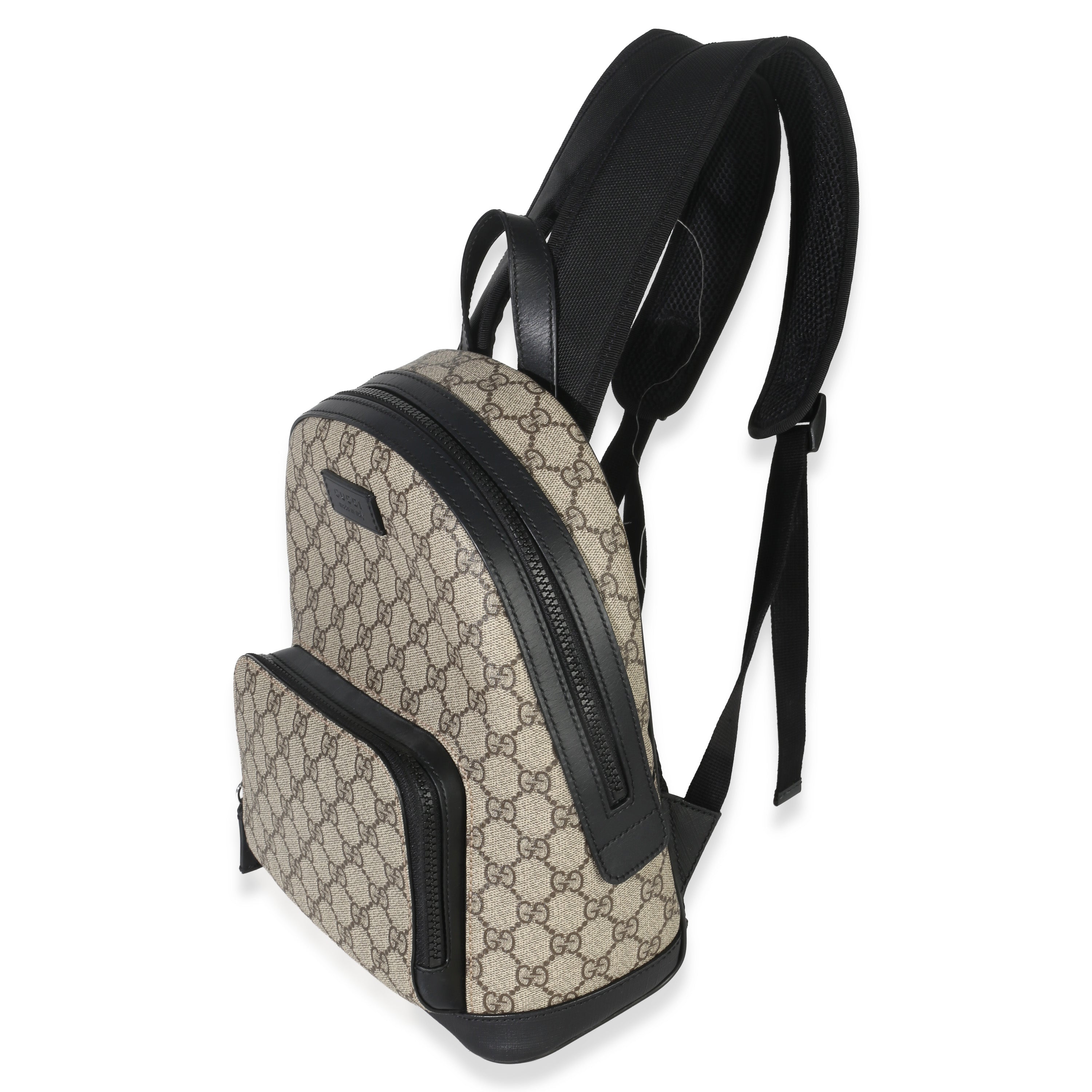 Gucci Black Beige GG Supreme Canvas Eden Small Backpack