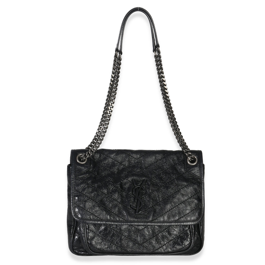 Saint Laurent Black Crinkled Calfskin Matelasse Medium Niki Chain Satchel