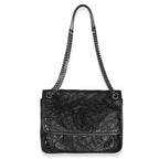 Saint Laurent Black Crinkled Calfskin Matelasse Medium Niki Chain Satchel