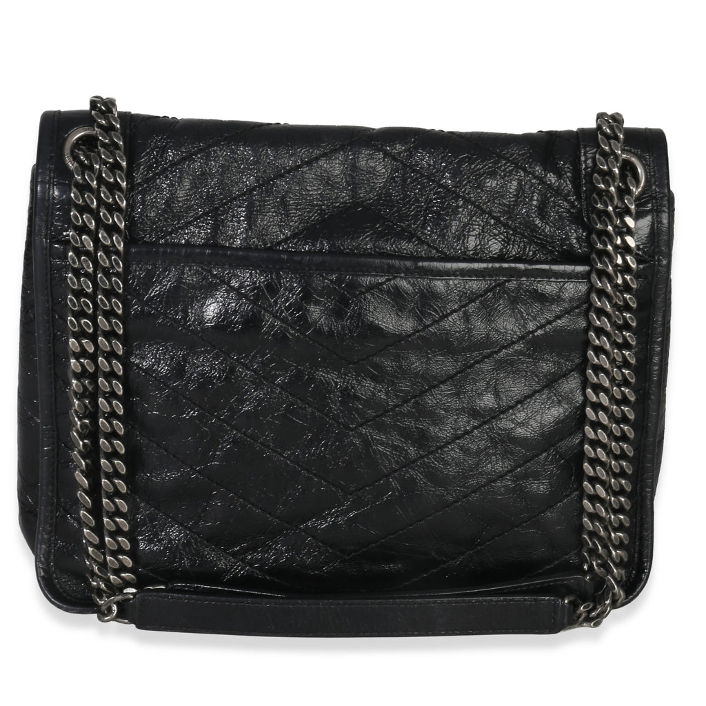 Saint Laurent Black Crinkled Calfskin Matelasse Medium Niki Chain Satchel