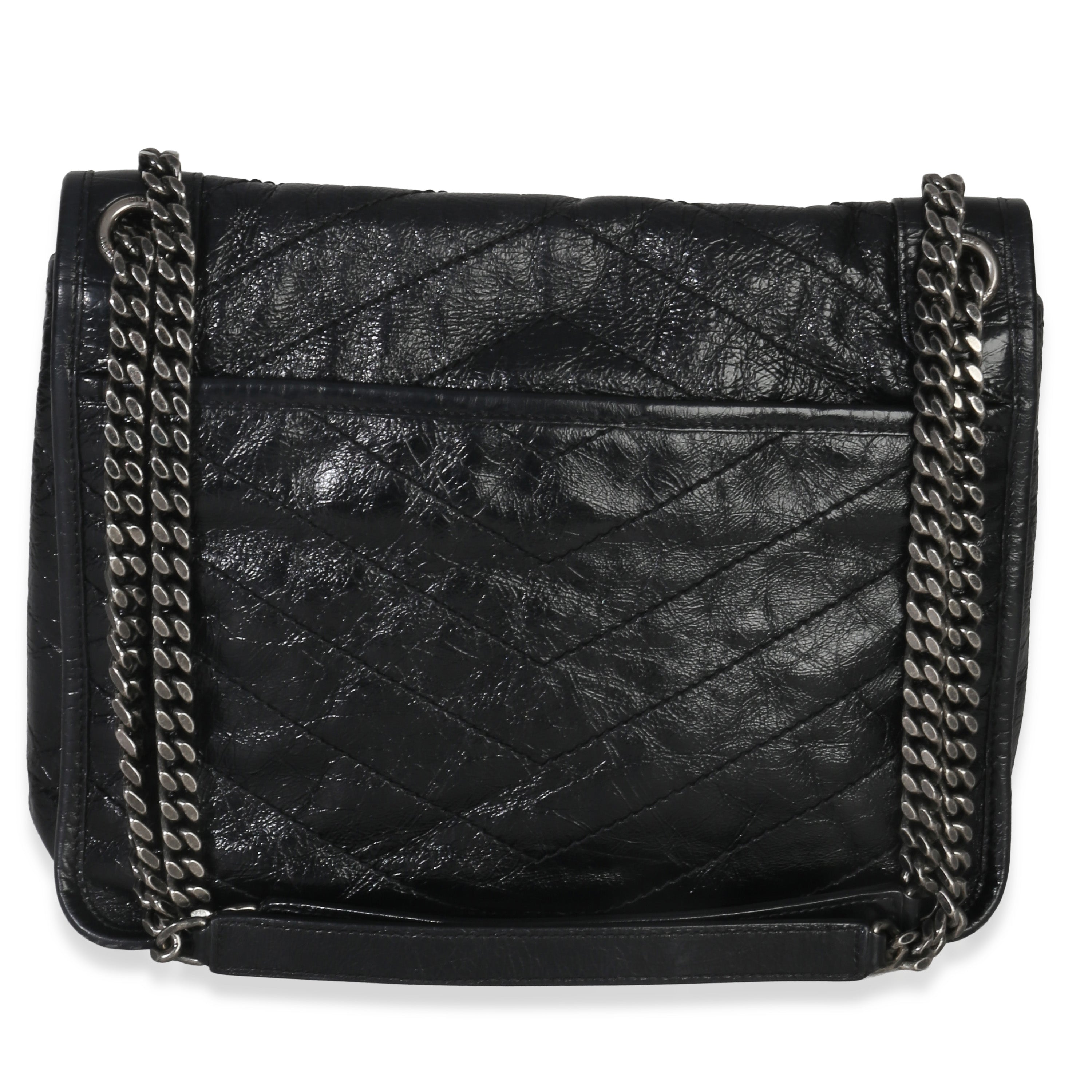 Saint Laurent Black Crinkled Calfskin Matelasse Medium Niki Chain Satchel