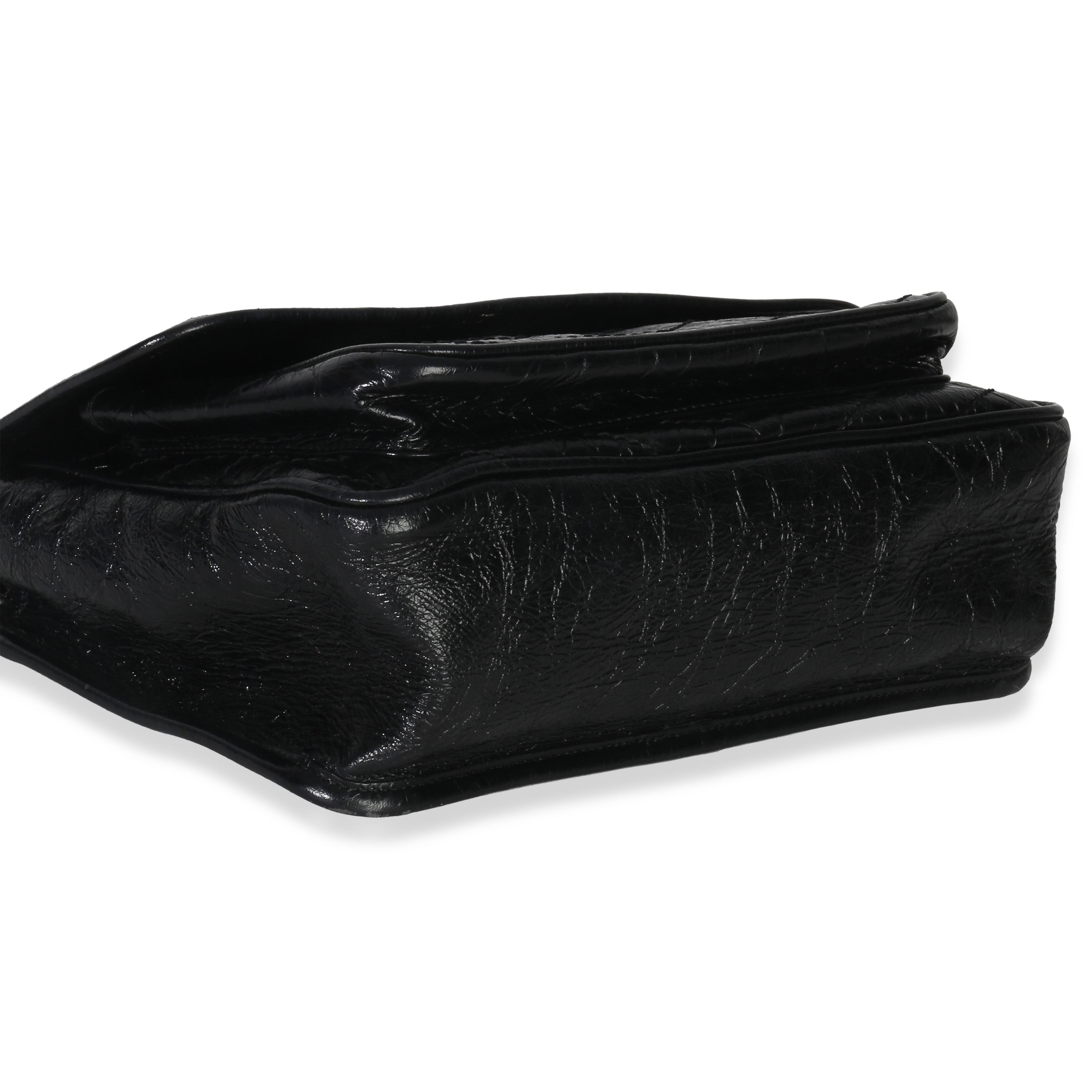 Saint Laurent Black Crinkled Calfskin Matelasse Medium Niki Chain Satchel