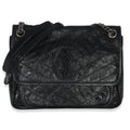 Saint Laurent Black Crinkled Calfskin Matelasse Medium Niki Chain Satchel