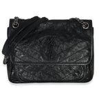 Saint Laurent Black Crinkled Calfskin Matelasse Medium Niki Chain Satchel