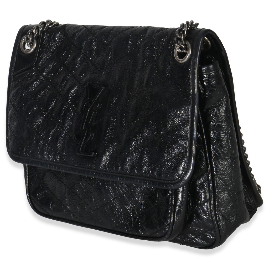 Saint Laurent Black Crinkled Calfskin Matelasse Medium Niki Chain Satchel