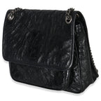 Saint Laurent Black Crinkled Calfskin Matelasse Medium Niki Chain Satchel