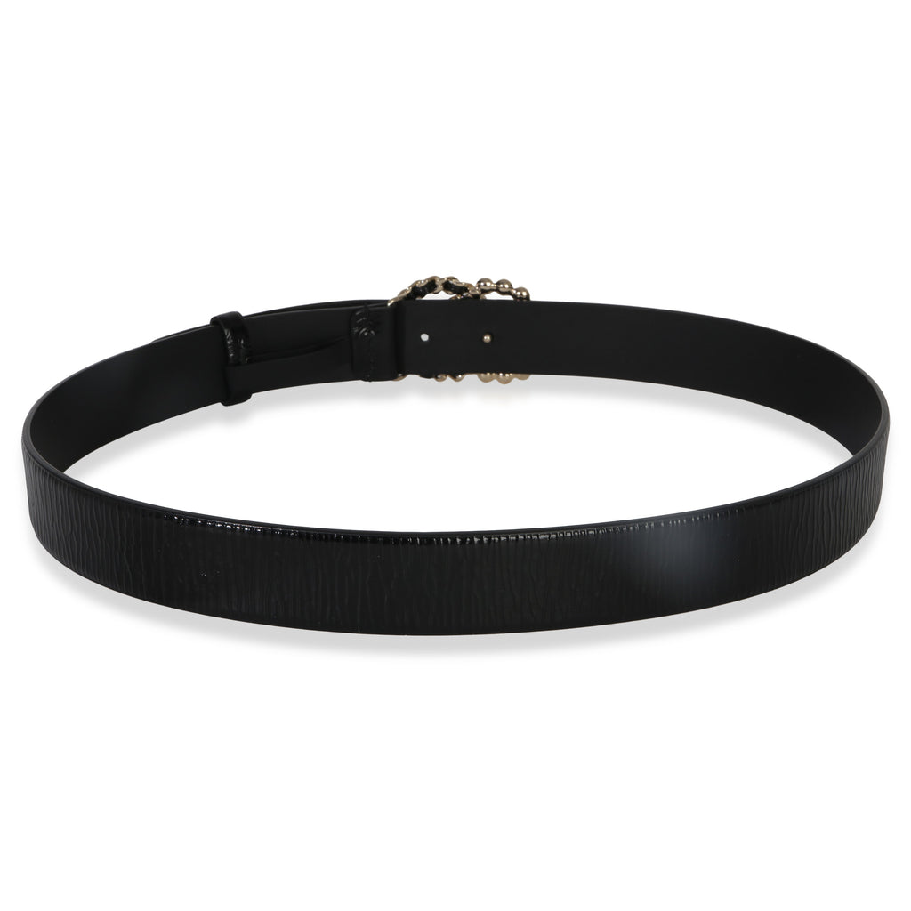 Chanel Black Crumpled Calfskin Pearl CC Buckle Belt 85/34