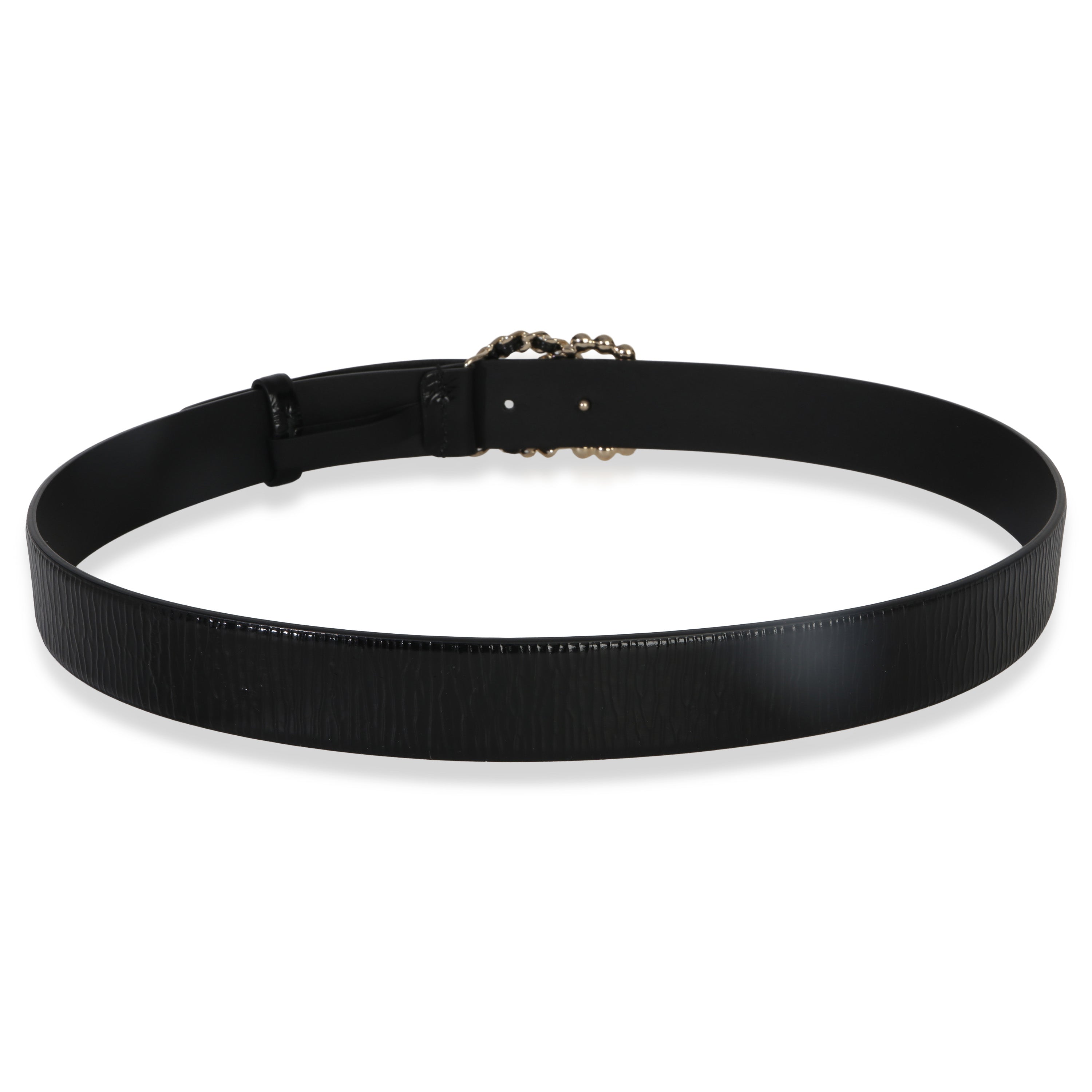 Chanel Black Crumpled Calfskin Pearl CC Buckle Belt 85/34