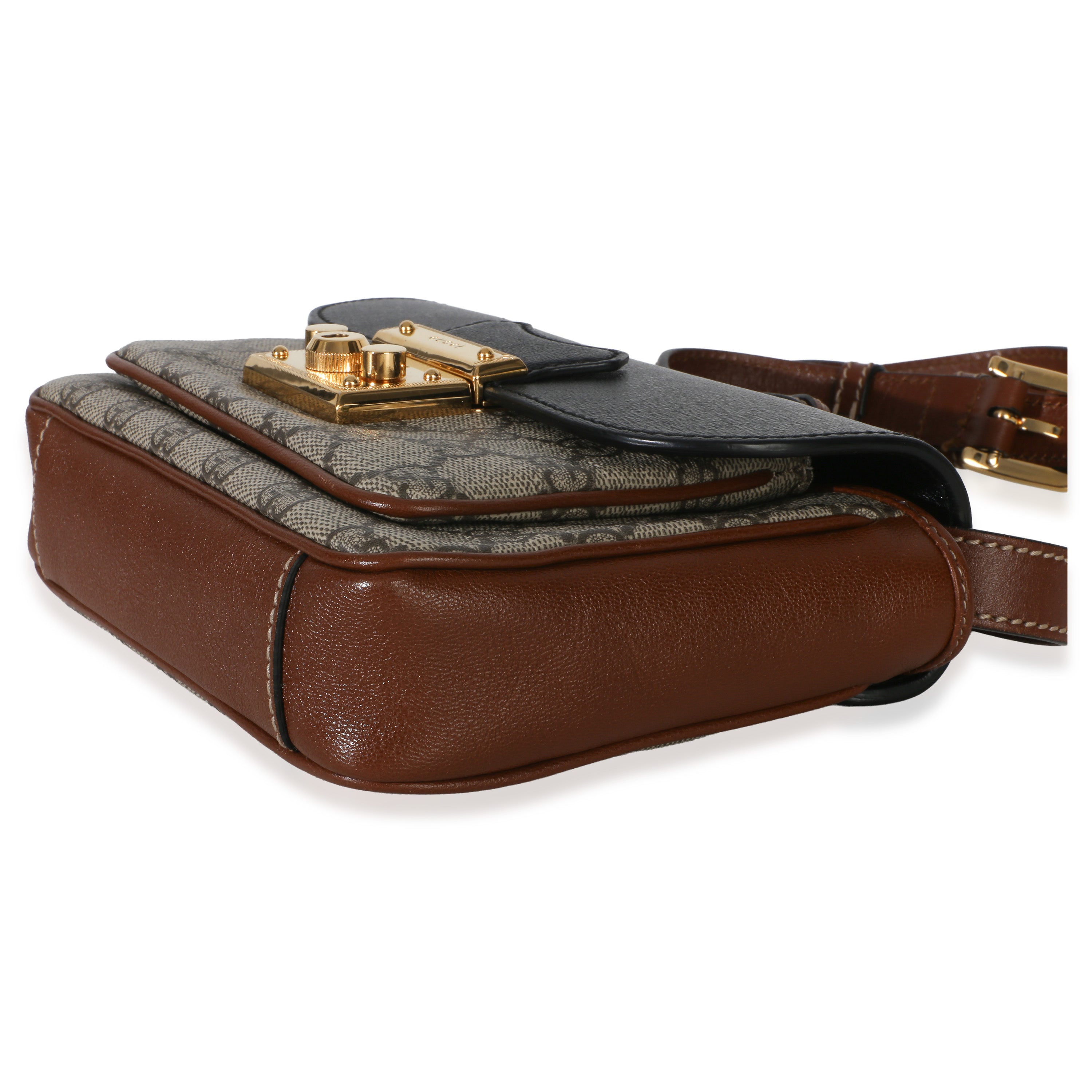 Gucci Black Ebony GG Supreme Monogram Calfskin New Sakai Mini Padlock Bag