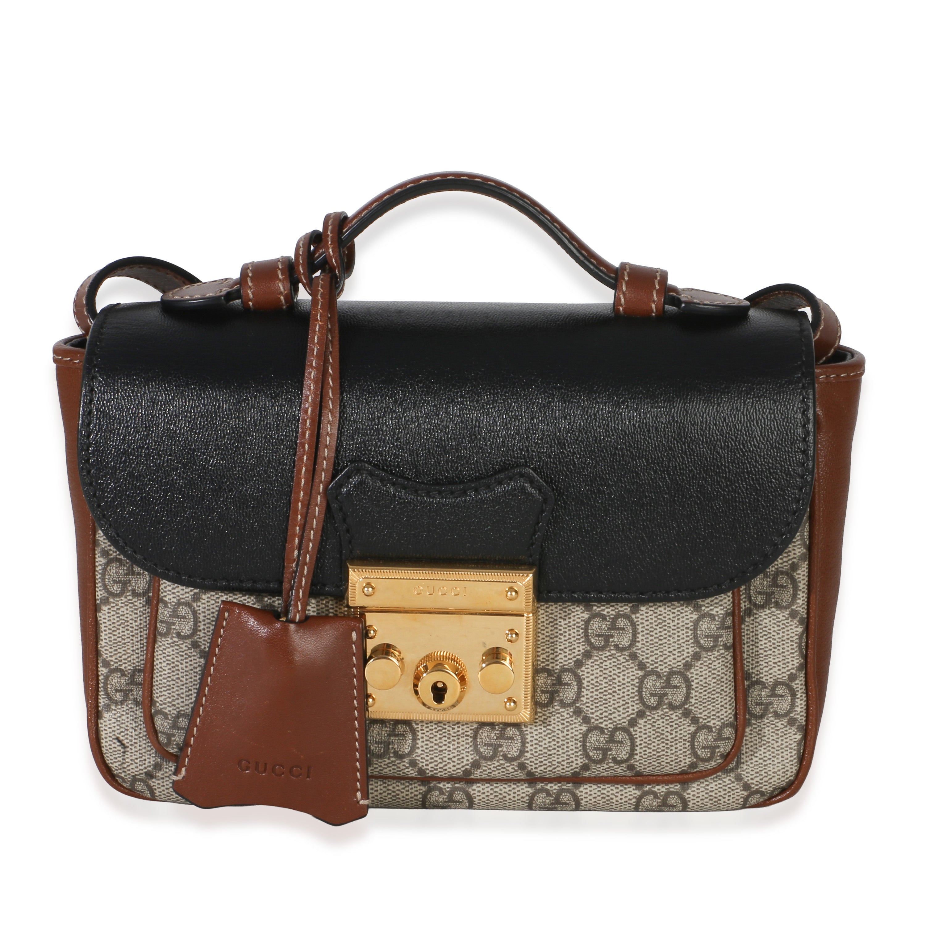 Gucci Black Ebony GG Supreme Monogram Calfskin New Sakai Mini Padlock Bag