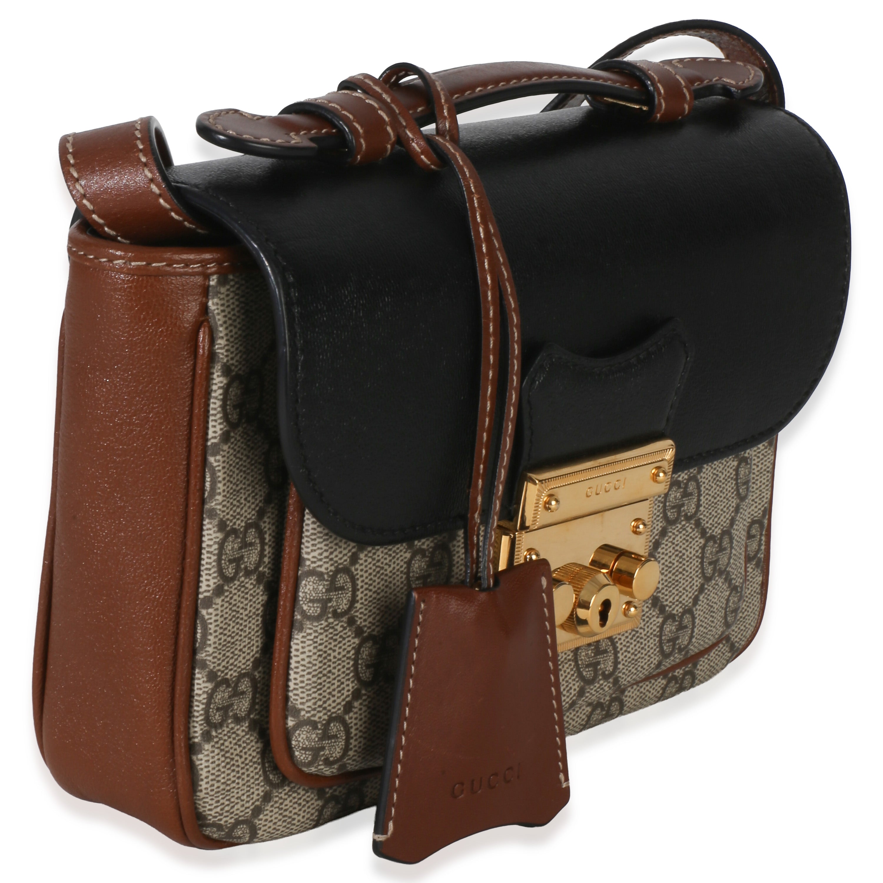 Gucci Black Ebony GG Supreme Monogram Calfskin New Sakai Mini Padlock Bag