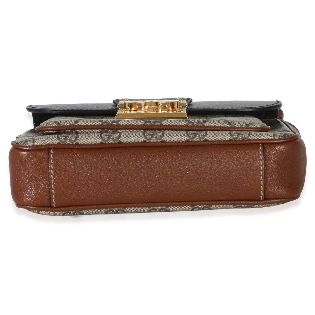 Gucci Black Ebony GG Supreme Monogram Calfskin New Sakai Mini Padlock Bag