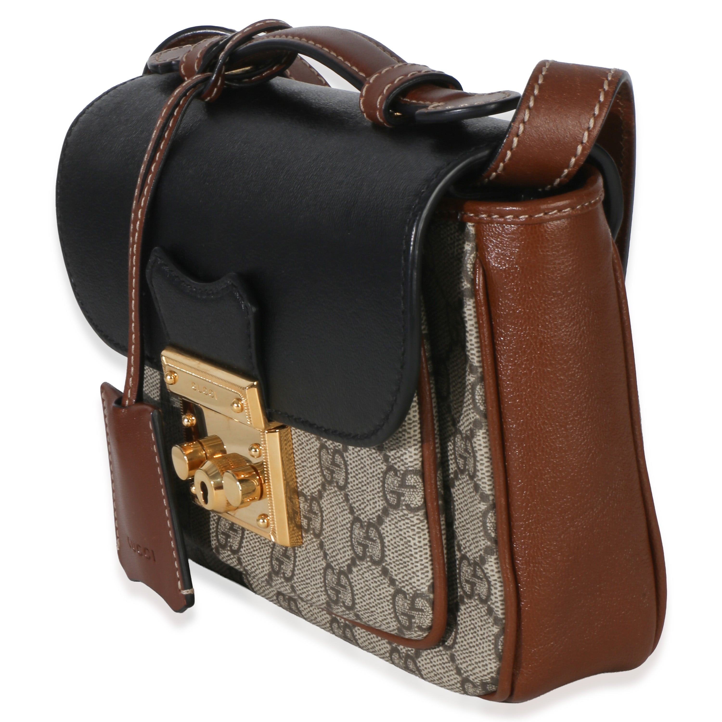 Gucci Black Ebony GG Supreme Monogram Calfskin New Sakai Mini Padlock Bag