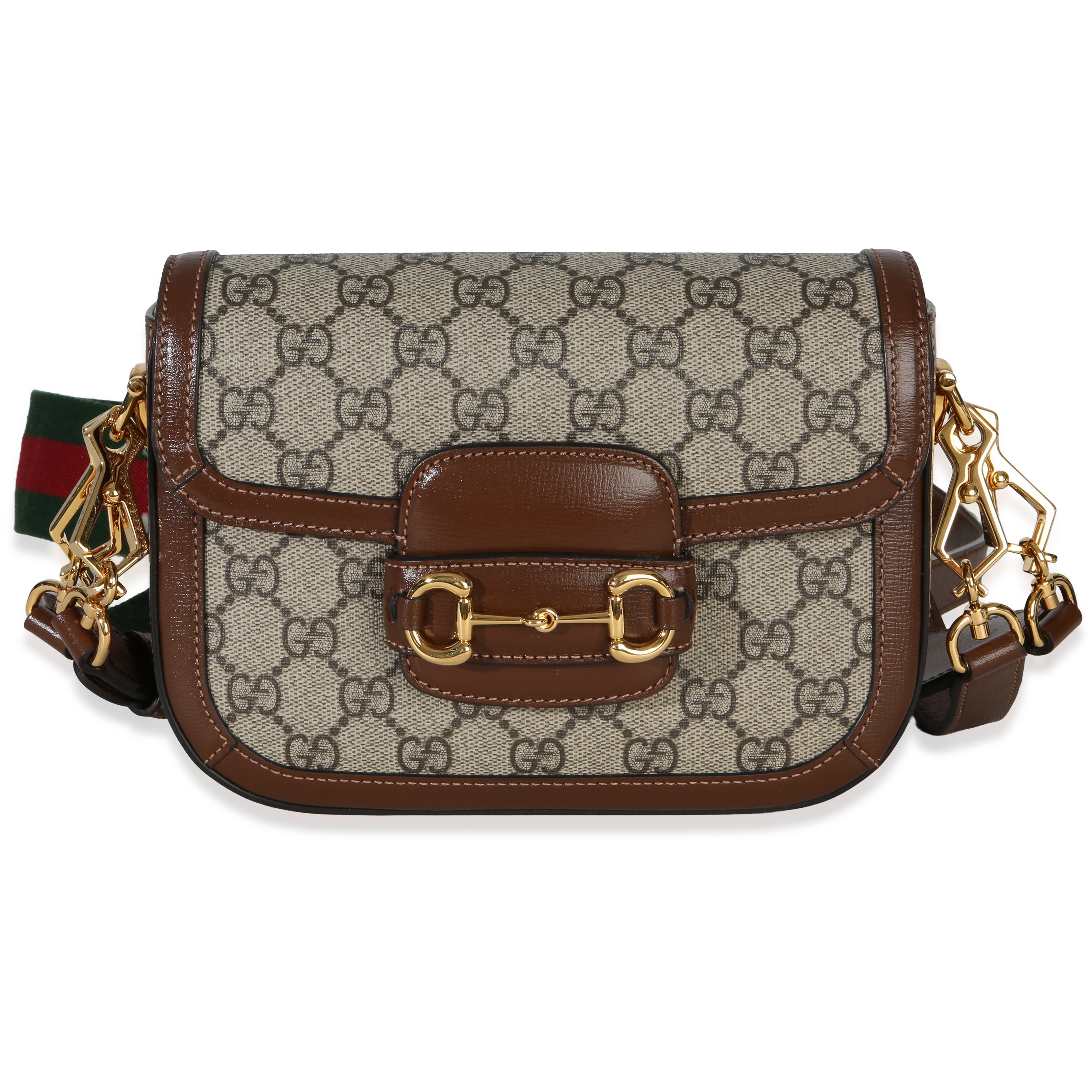 Gucci Beige Ebony GG Supreme Canvas 1955 Horsebit Shoulder Bag