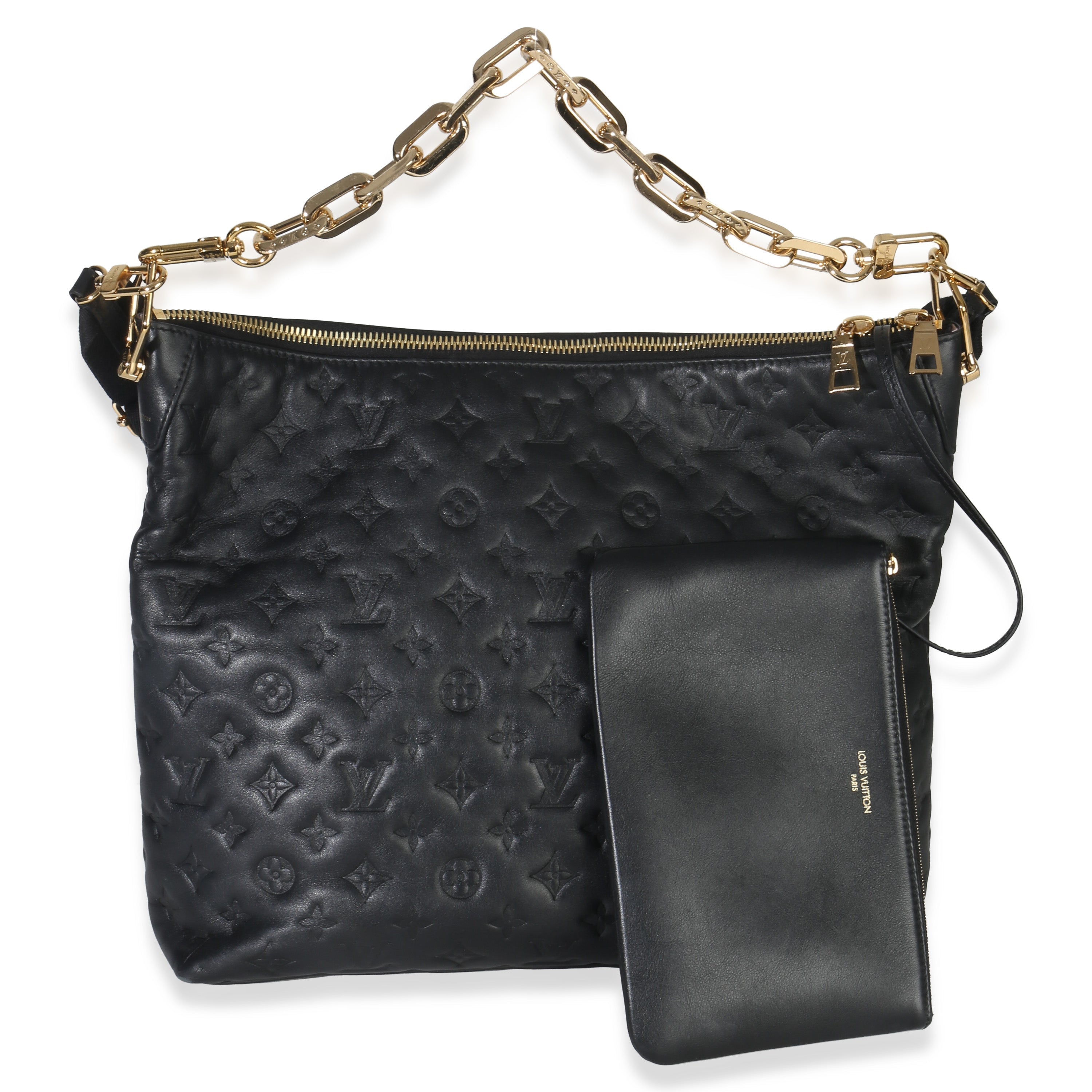 Louis Vuitton Black Monogram Embossed Lambskin Coussin MM Hobo