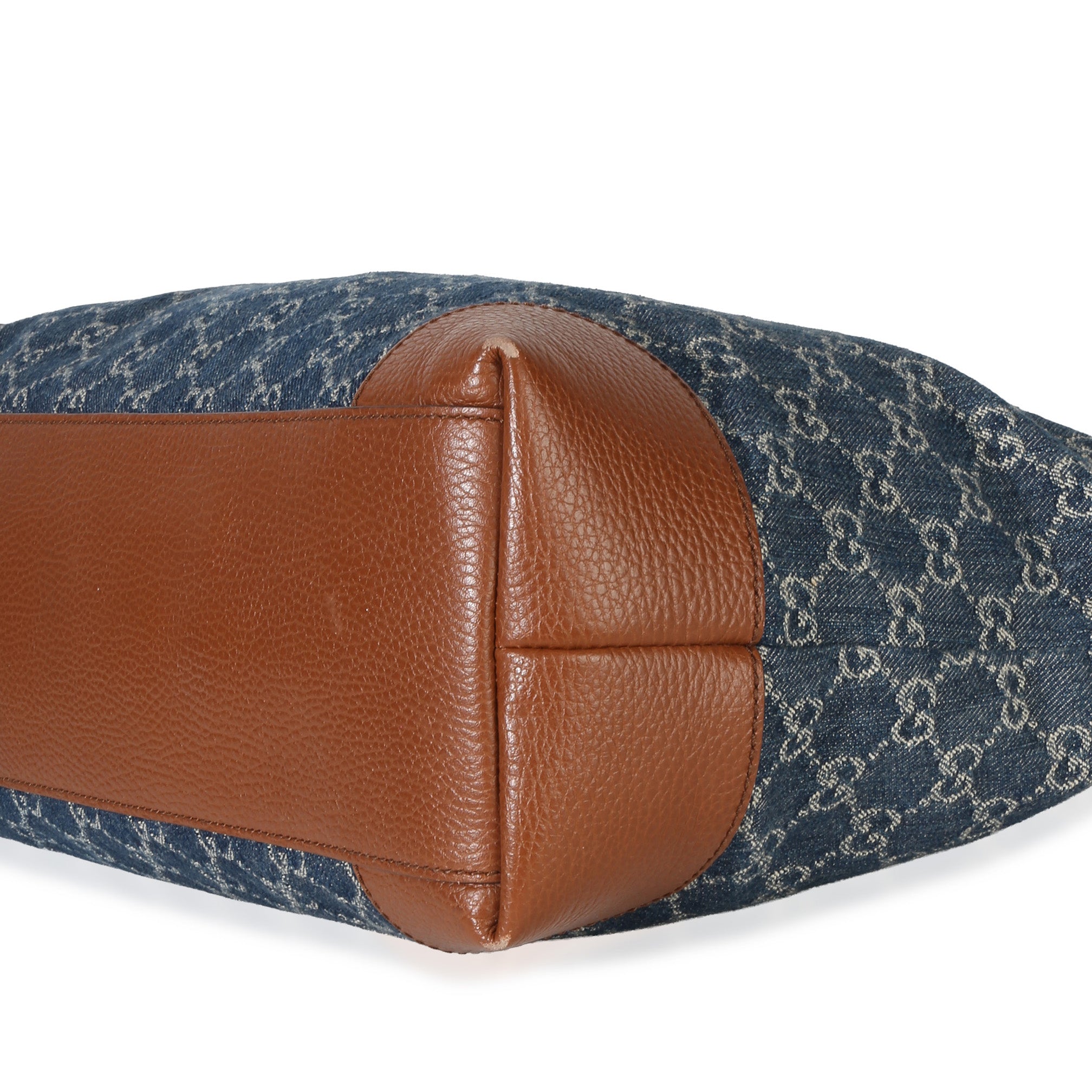 Gucci Blue New Denim GG Monogram Dollar Calfskin Medium Ophidia Shopping Tote