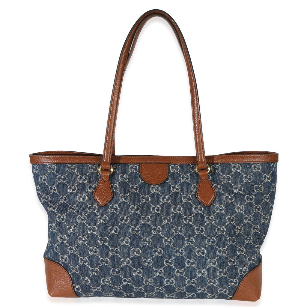 Gucci Blue New Denim GG Monogram Dollar Calfskin Medium Ophidia Shopping Tote