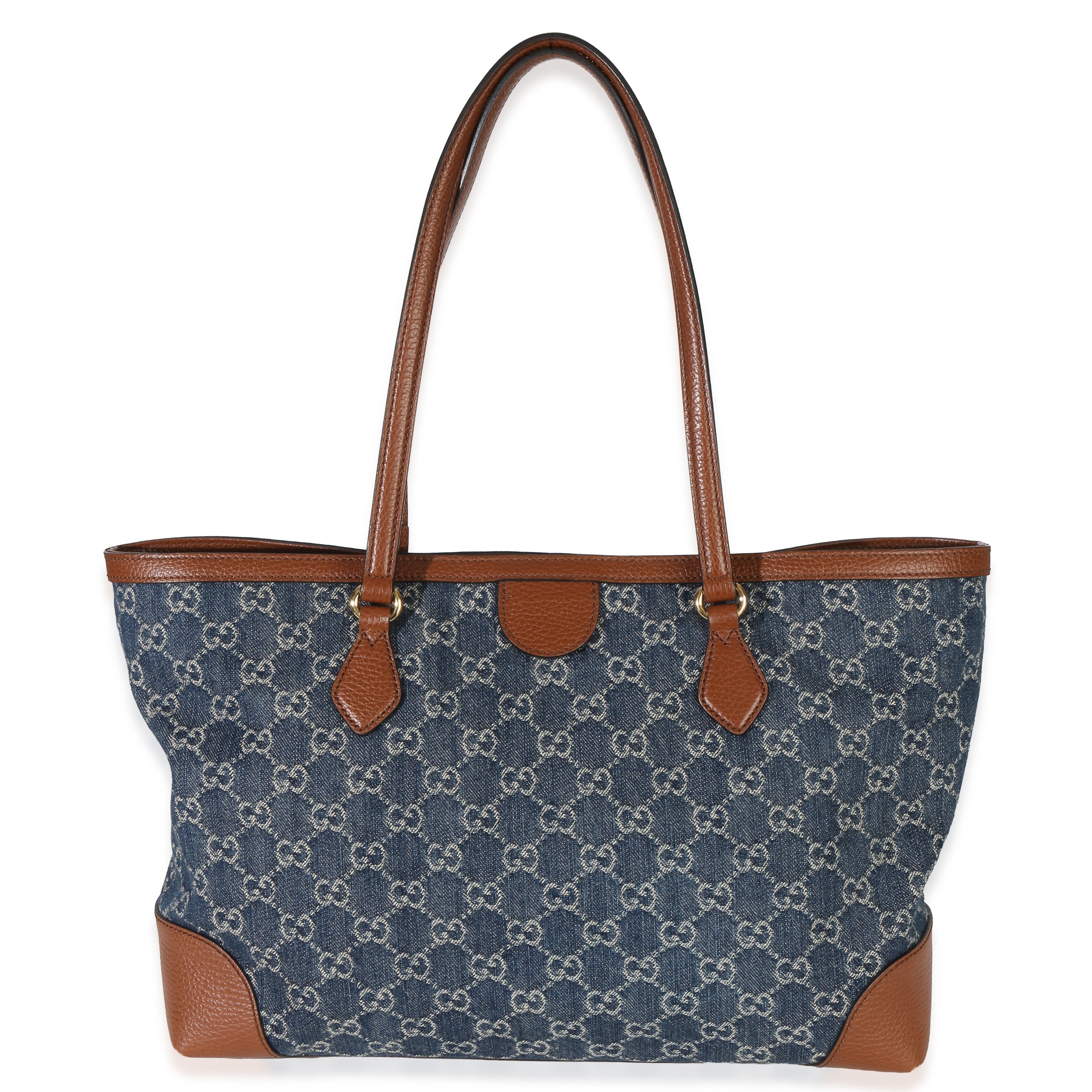 Gucci Blue New Denim GG Monogram Dollar Calfskin Medium Ophidia Shopping Tote