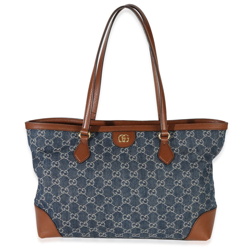 Gucci Blue New Denim GG Monogram Dollar Calfskin Medium Ophidia Shopping Tote