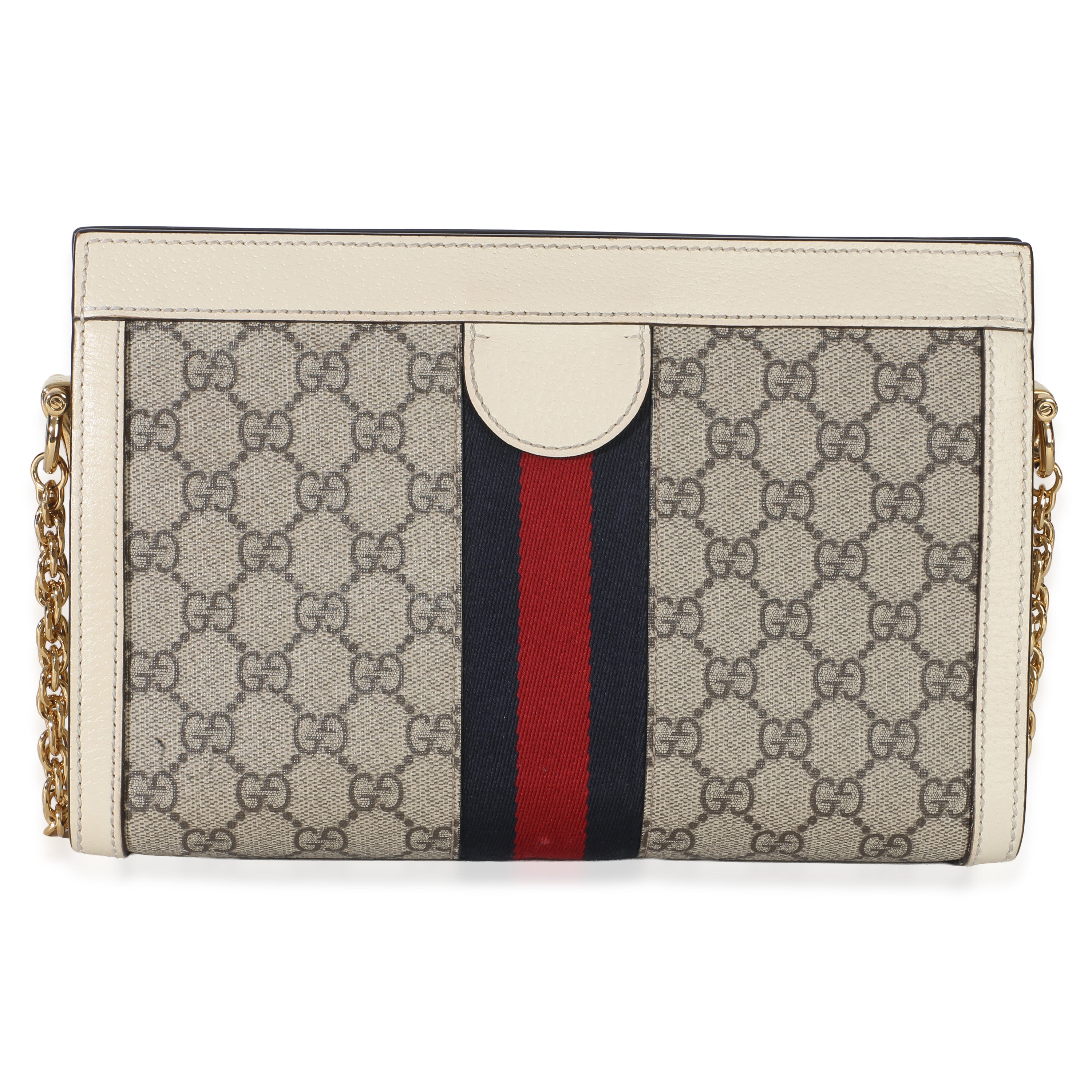 Gucci Cream GG Supreme Web Ophidia GG Small Shoulder Bag