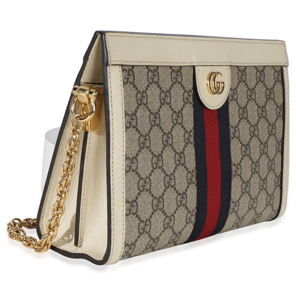 Gucci Cream GG Supreme Web Ophidia GG Small Shoulder Bag