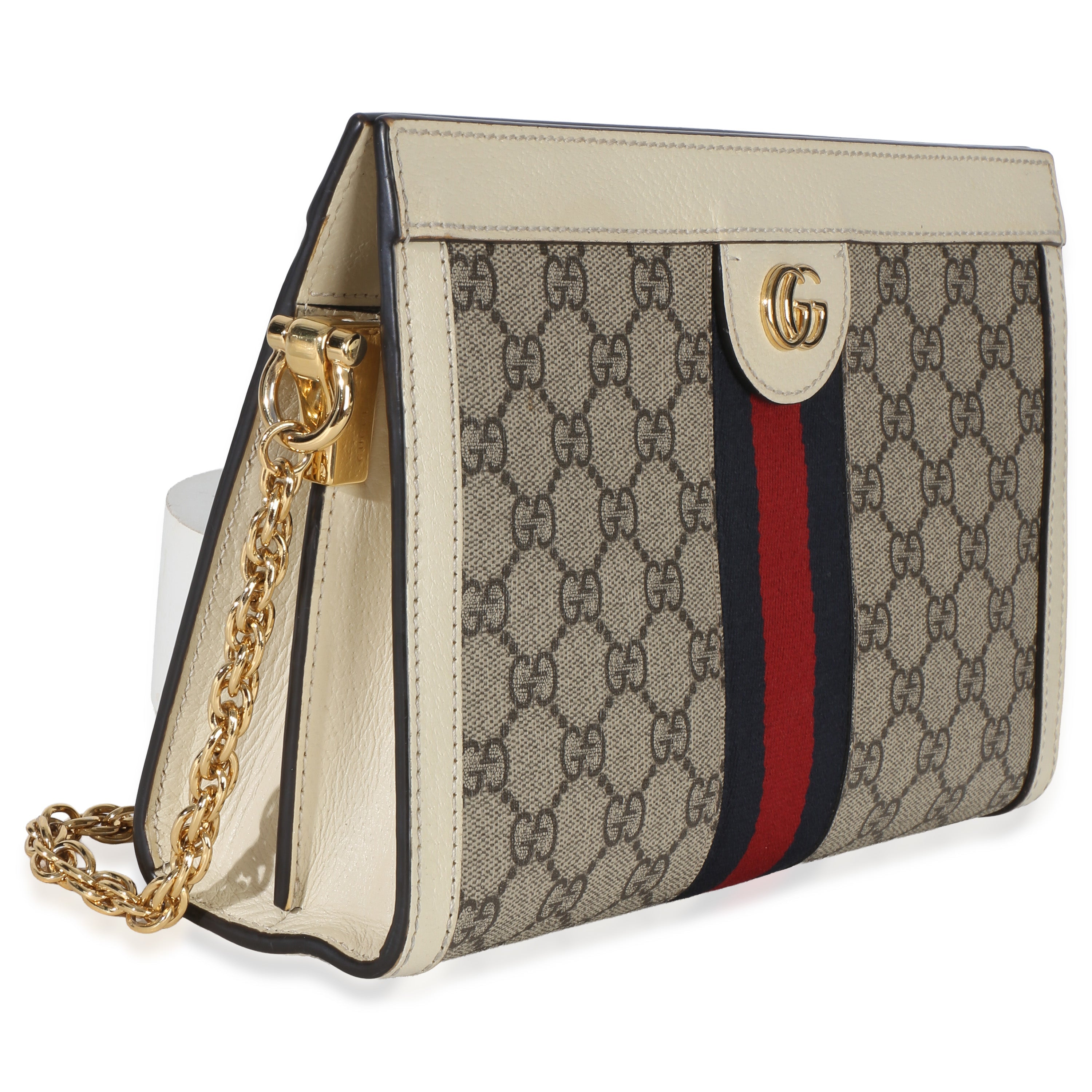 Gucci Cream GG Supreme Web Ophidia GG Small Shoulder Bag