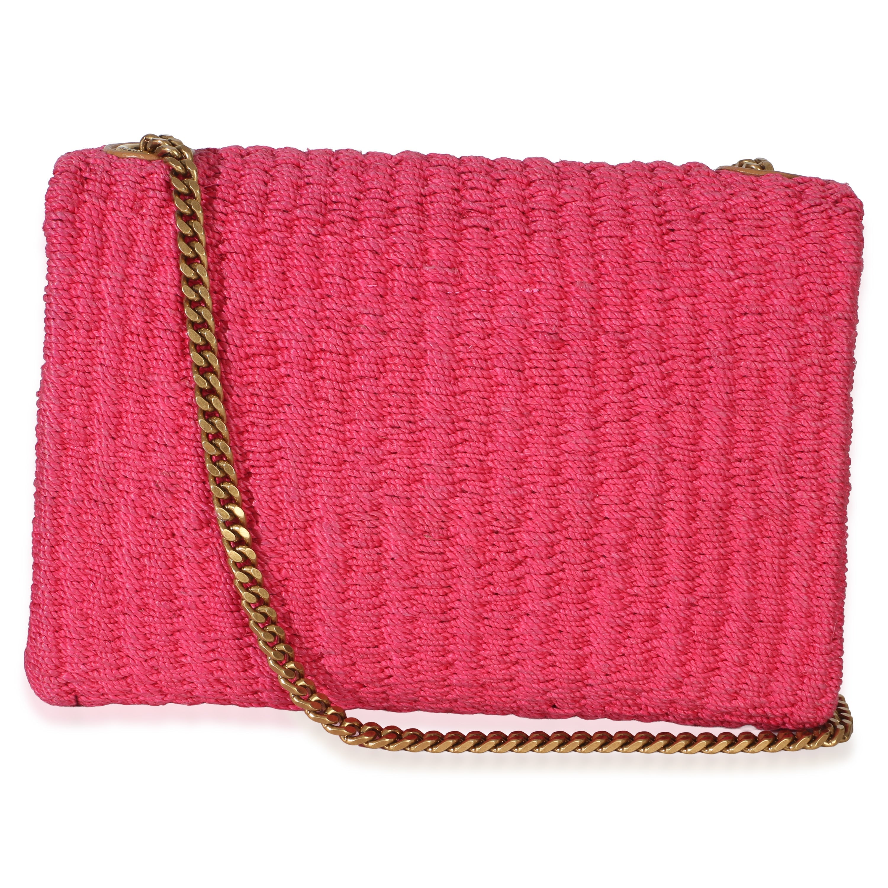 Saint Laurent Pink Raffia Medium Kate Chain Bag