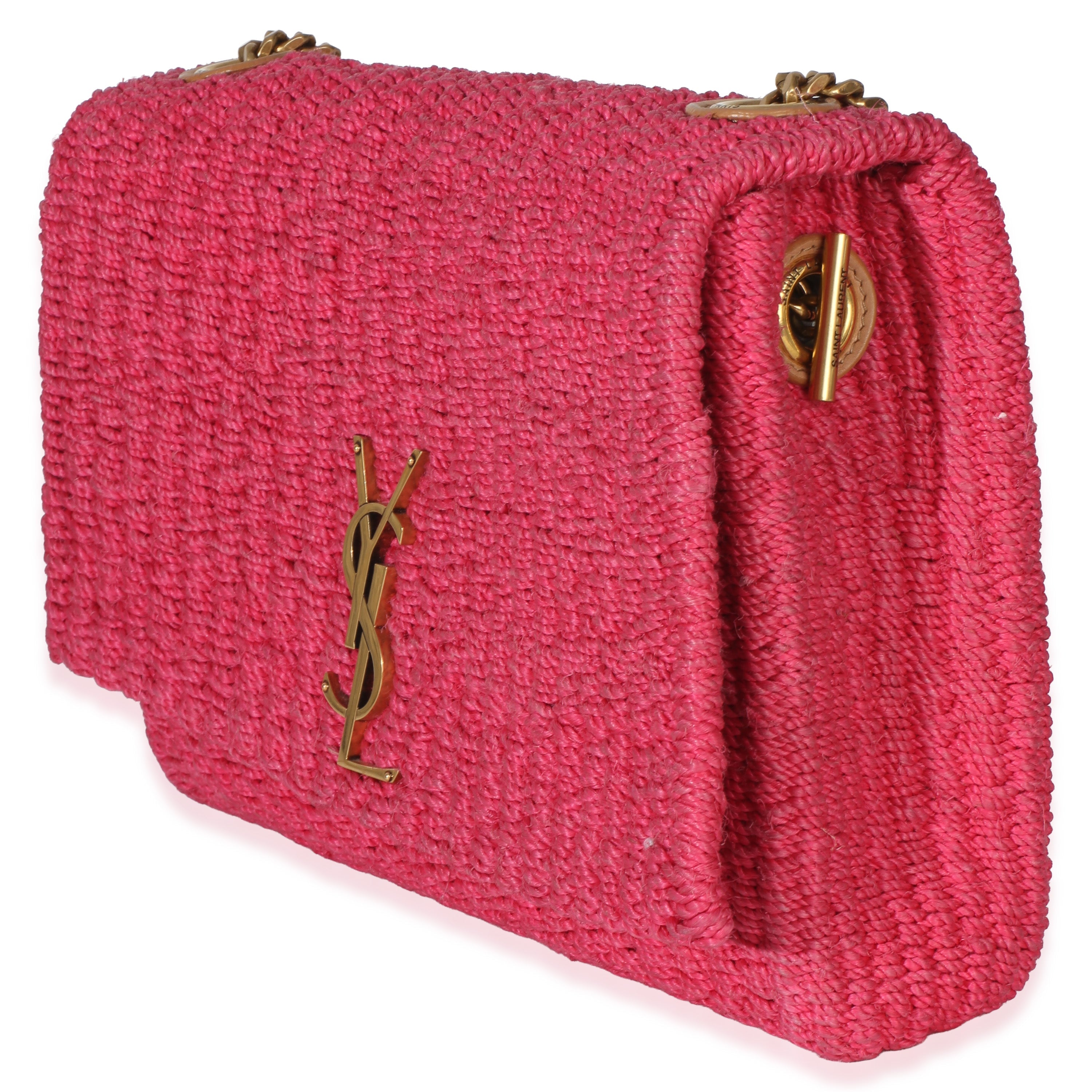 Saint Laurent Pink Raffia Medium Kate Chain Bag