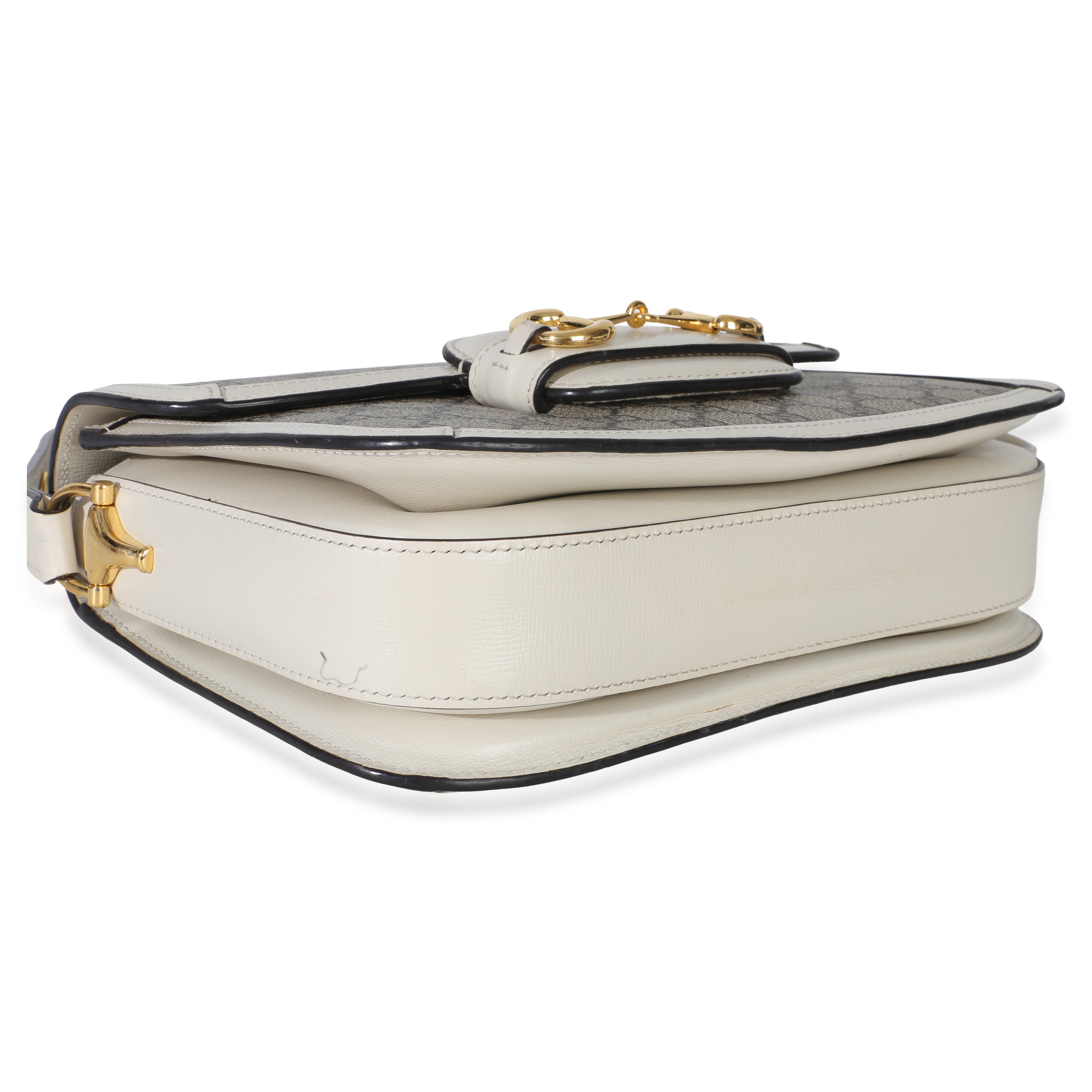 Gucci Mystic White Beige GG Supreme Azalea Calfskin Horsebit 1955 Shoulder Bag