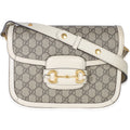 Gucci Mystic White Beige GG Supreme Azalea Calfskin Horsebit 1955 Shoulder Bag