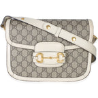 Gucci Mystic White Beige GG Supreme Azalea Calfskin Horsebit 1955 Shoulder Bag