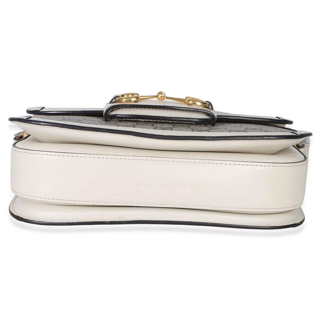 Gucci Mystic White Beige GG Supreme Azalea Calfskin Horsebit 1955 Shoulder Bag