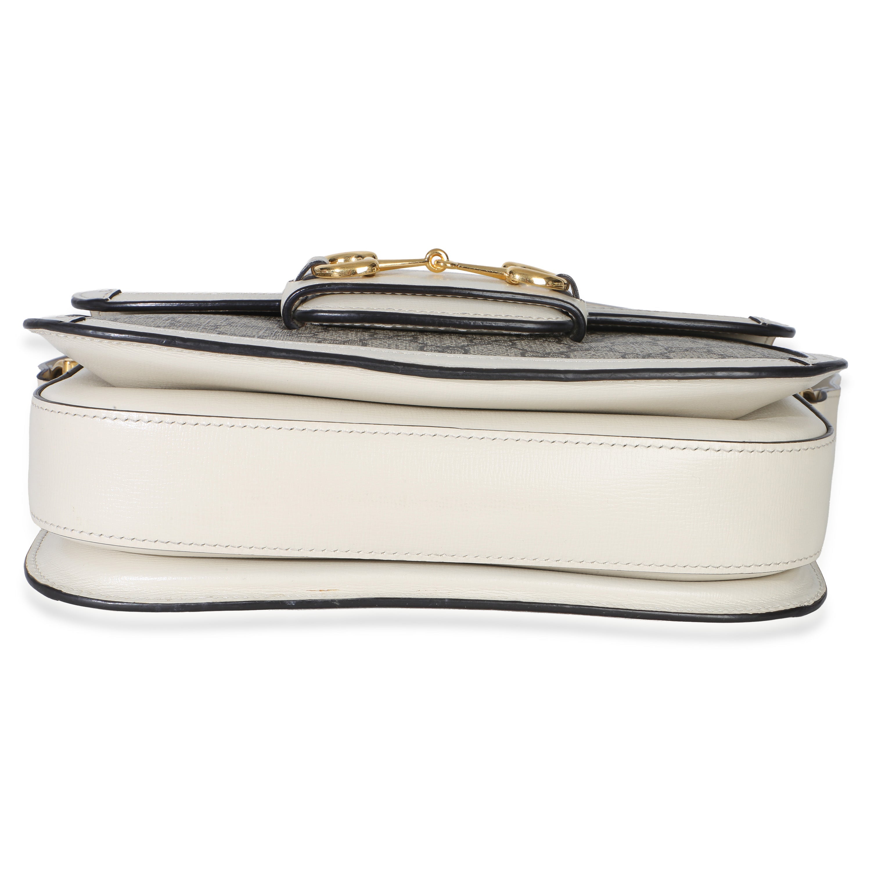 Gucci Mystic White Beige GG Supreme Azalea Calfskin Horsebit 1955 Shoulder Bag