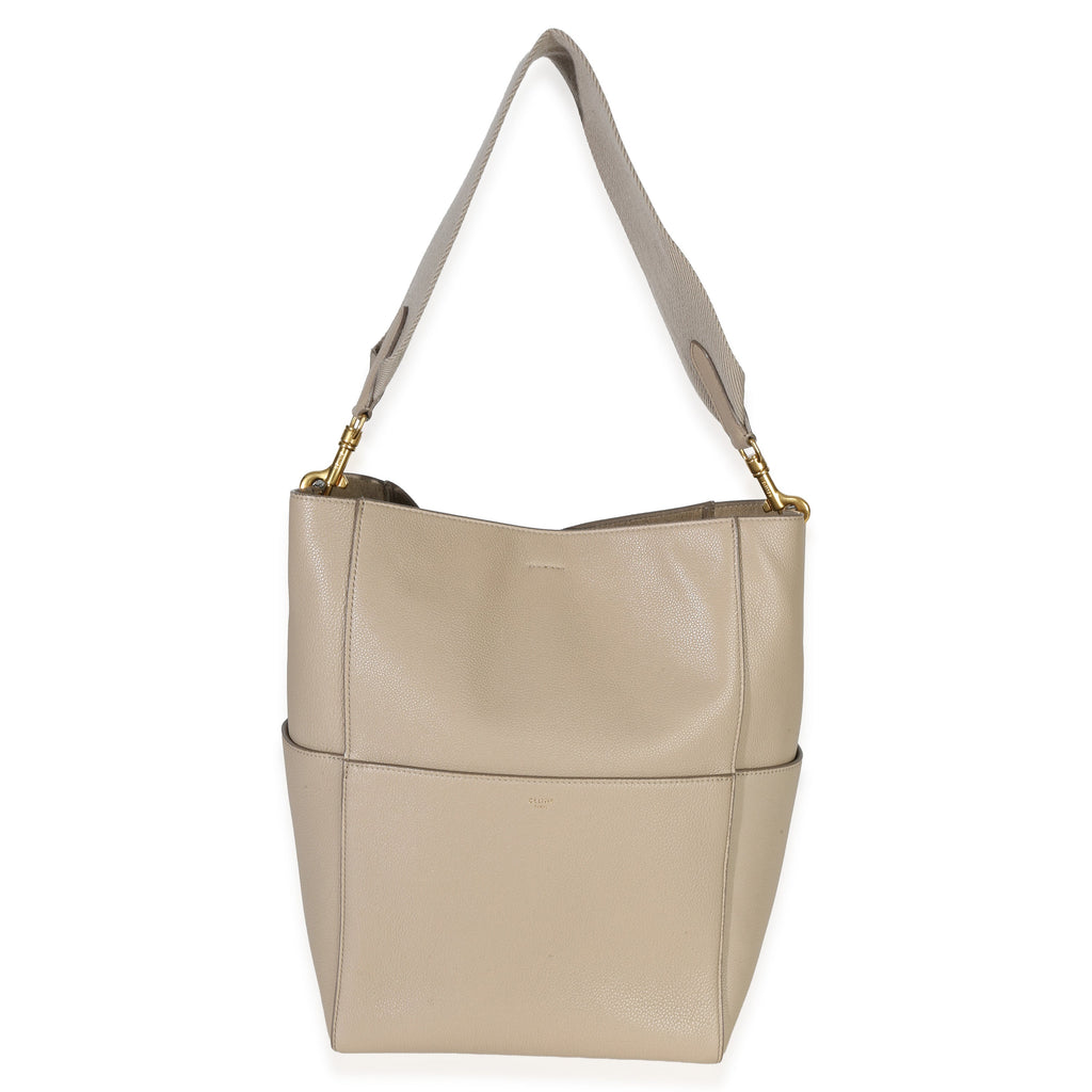 Taupe Soft Grained Calfskin Medium Sangle Bucket Bag