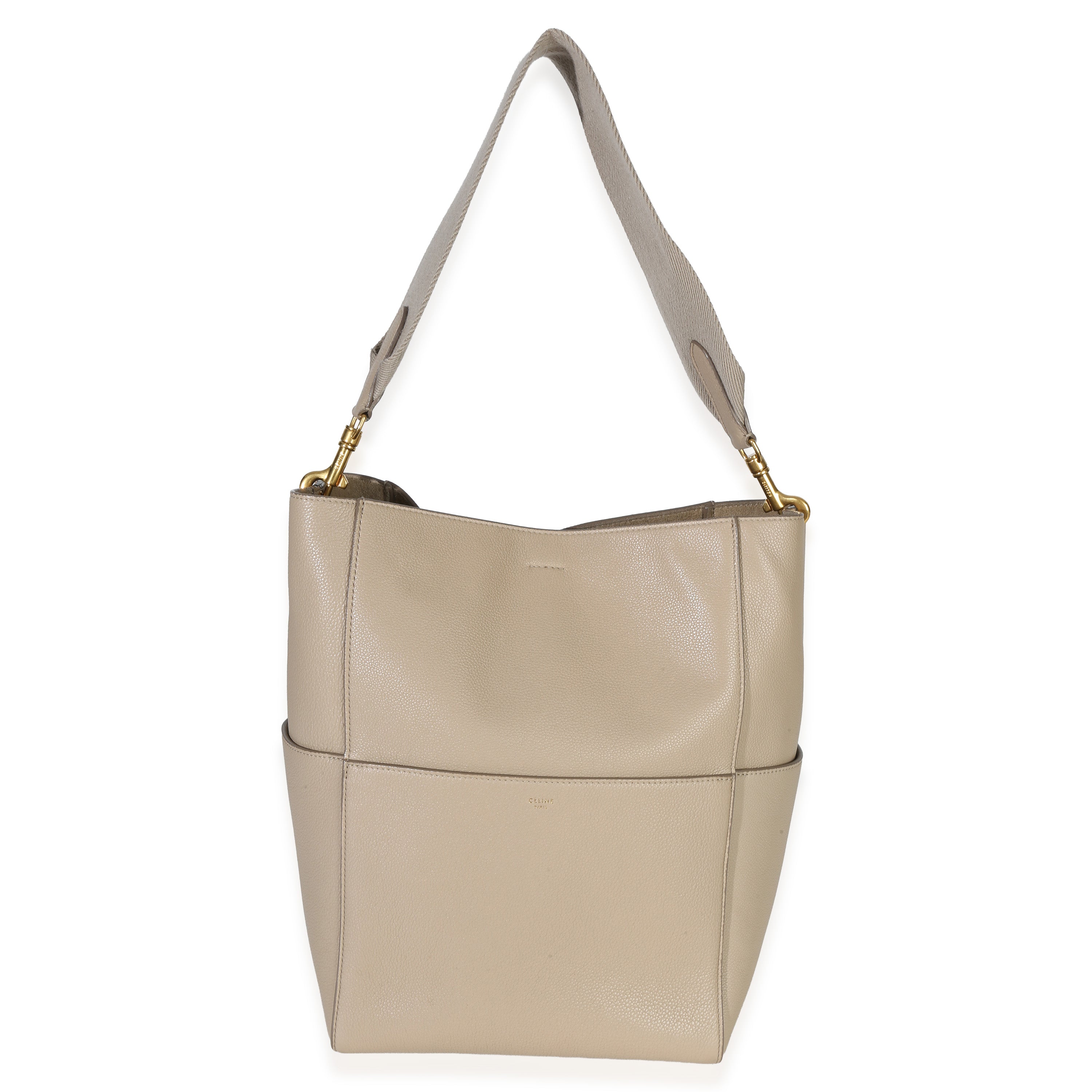 Taupe Soft Grained Calfskin Medium Sangle Bucket Bag