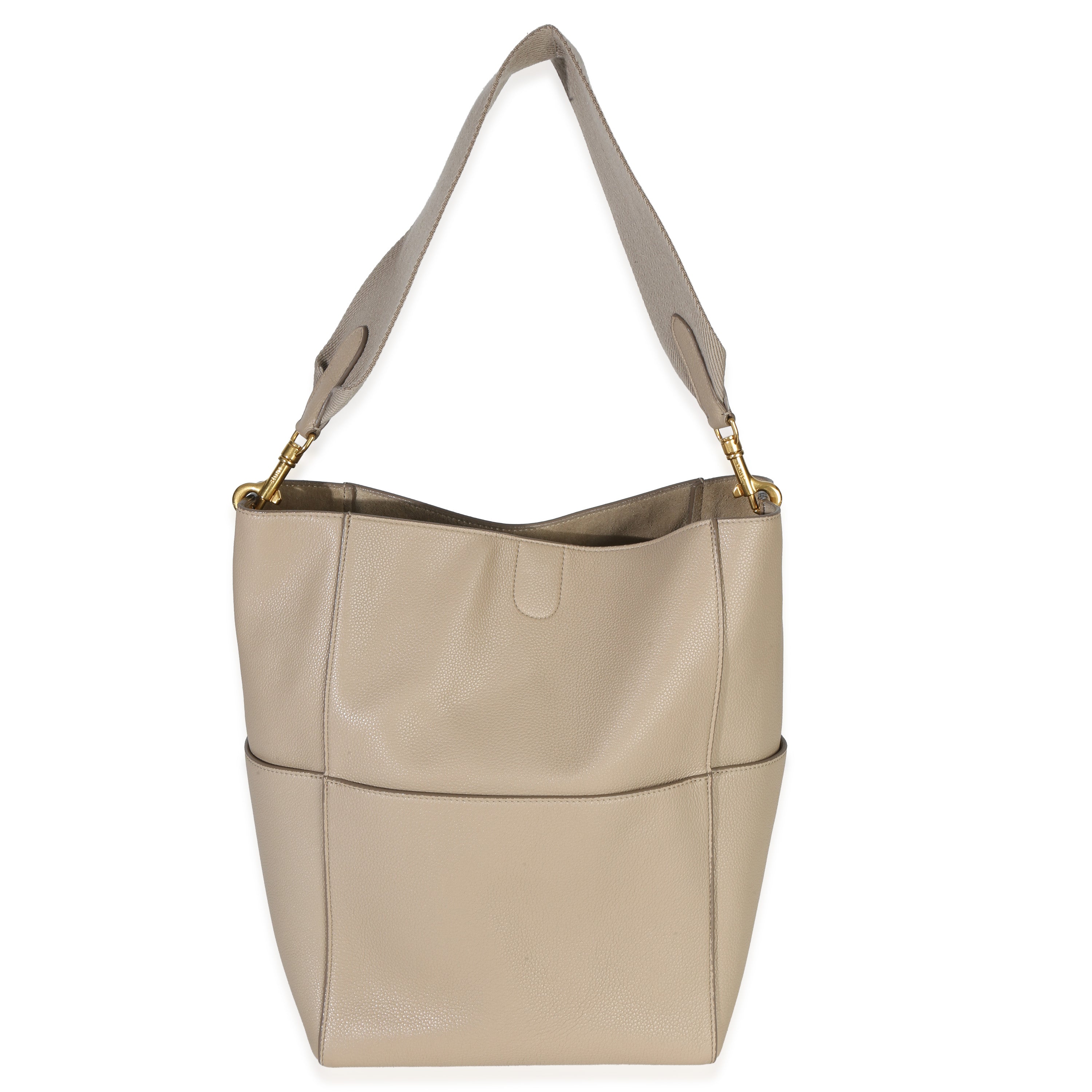 Taupe Soft Grained Calfskin Medium Sangle Bucket Bag