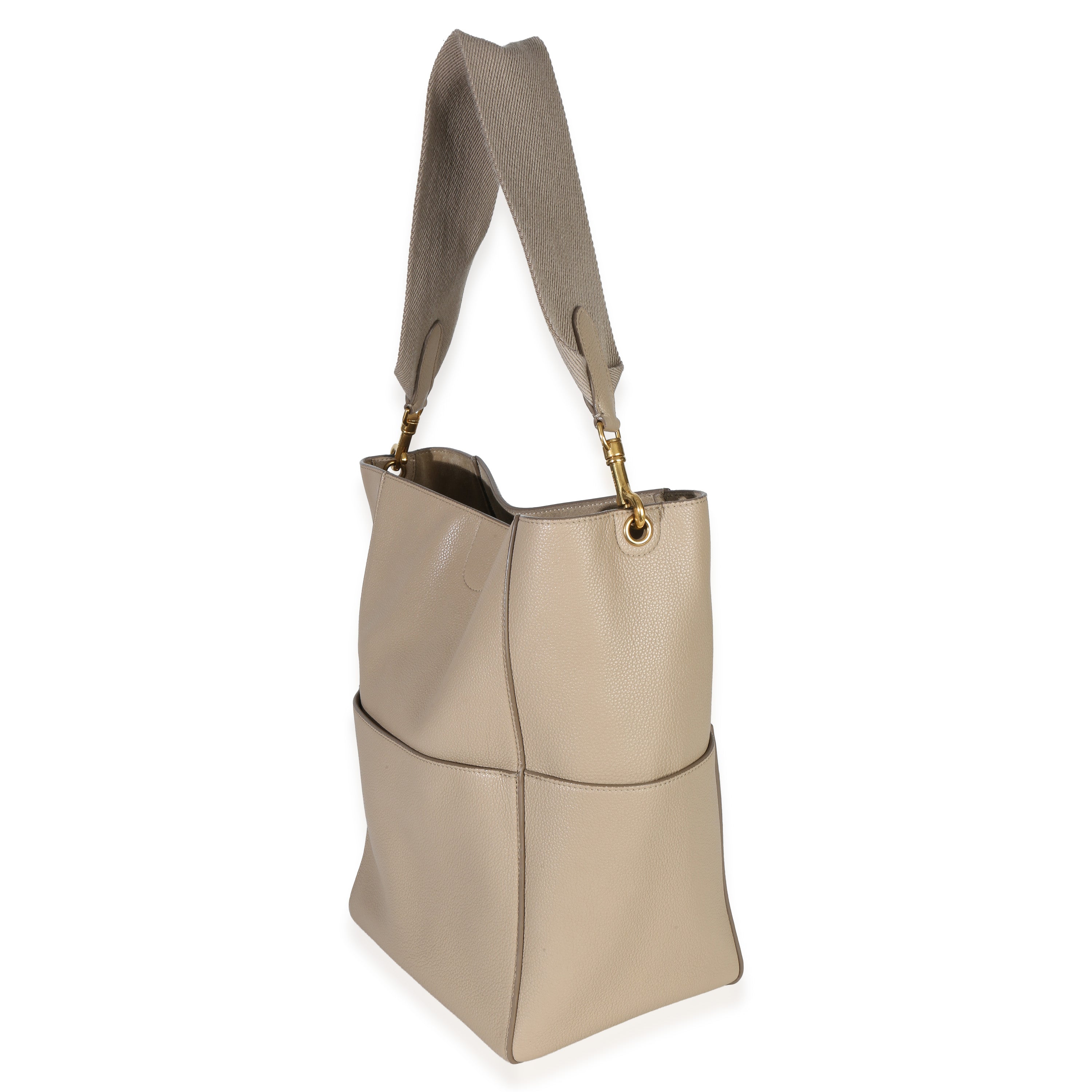 Taupe Soft Grained Calfskin Medium Sangle Bucket Bag