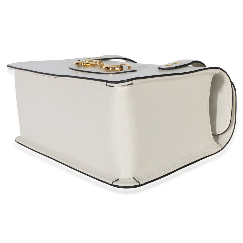 Gucci Mystic White Calfskin Small Horsebit 1955 Foldover Top Handle Bag