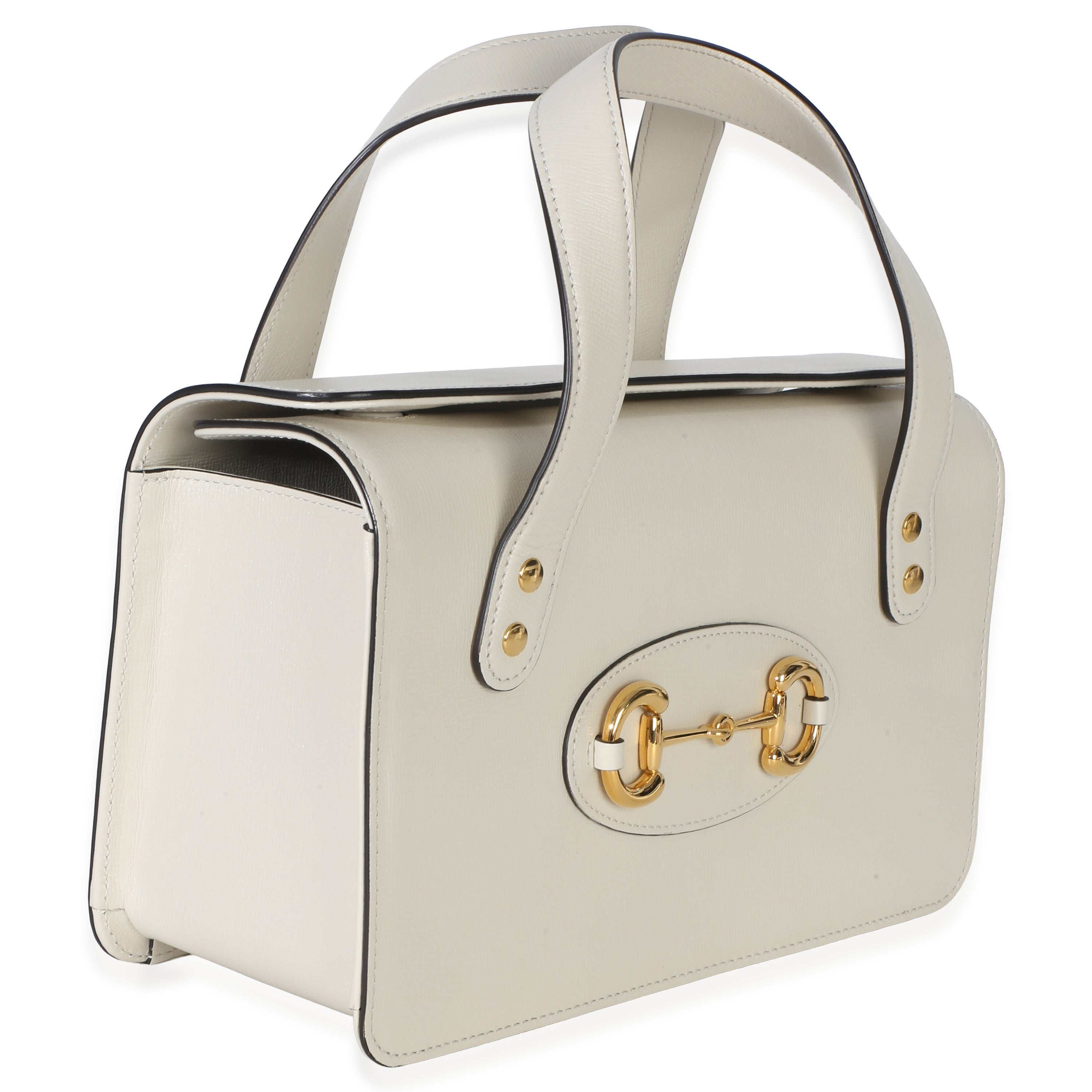 Gucci Mystic White Calfskin Small Horsebit 1955 Foldover Top Handle Bag