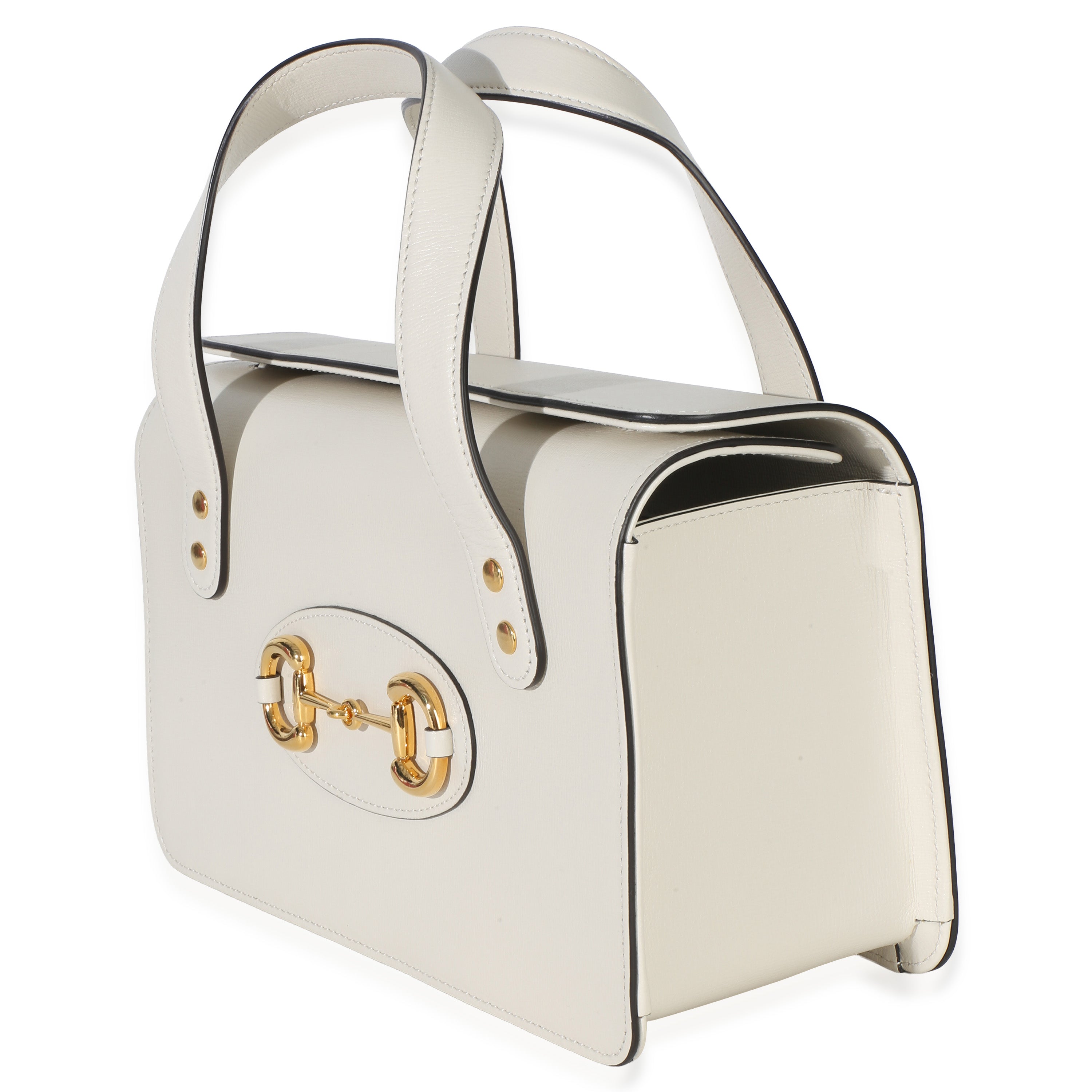 Gucci Mystic White Calfskin Small Horsebit 1955 Foldover Top Handle Bag
