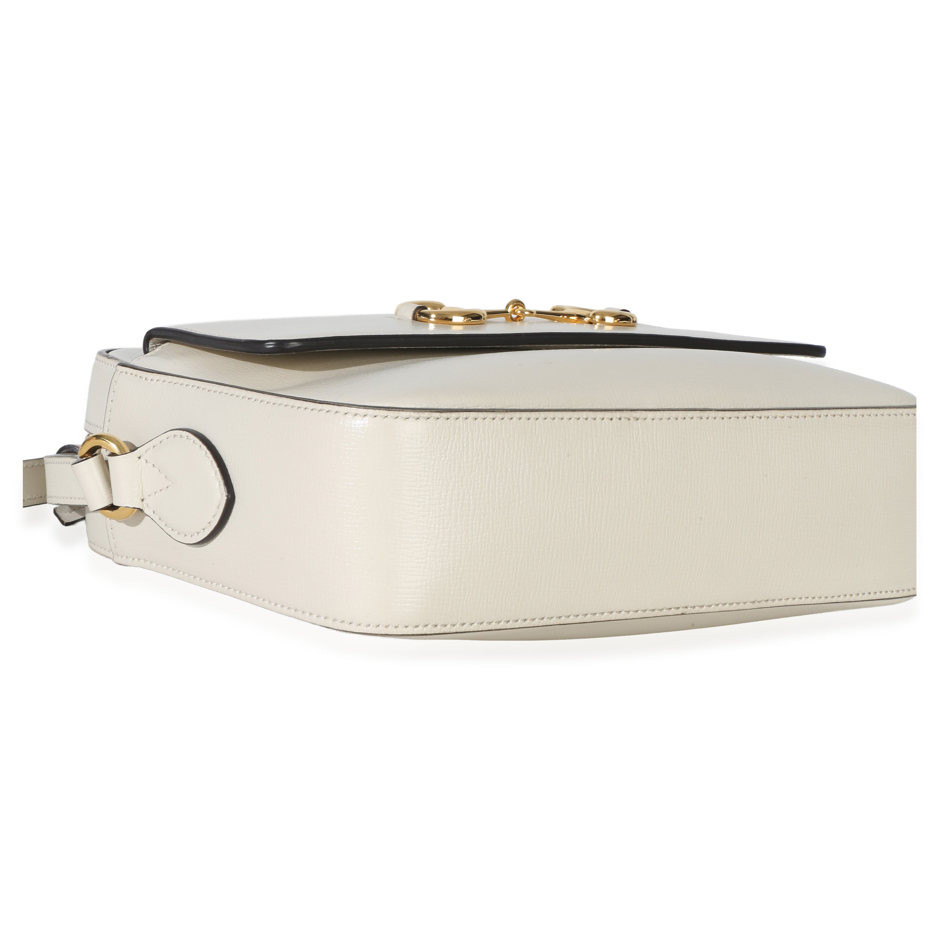 Gucci White Textured Calfskin Small Horsebit 1955 Shoulder Bag