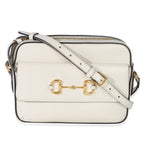 Gucci White Textured Calfskin Small Horsebit 1955 Shoulder Bag