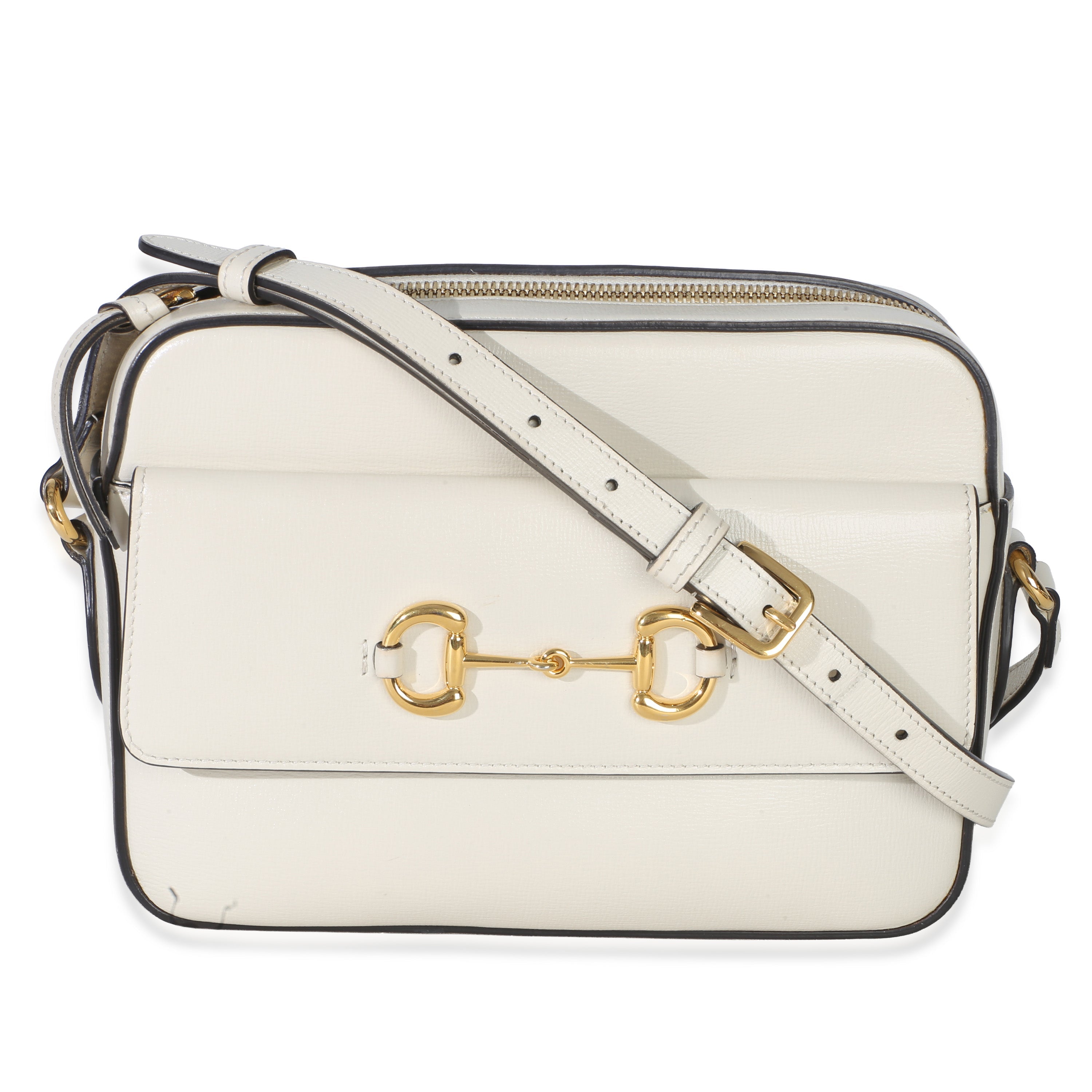 Gucci White Textured Calfskin Small Horsebit 1955 Shoulder Bag