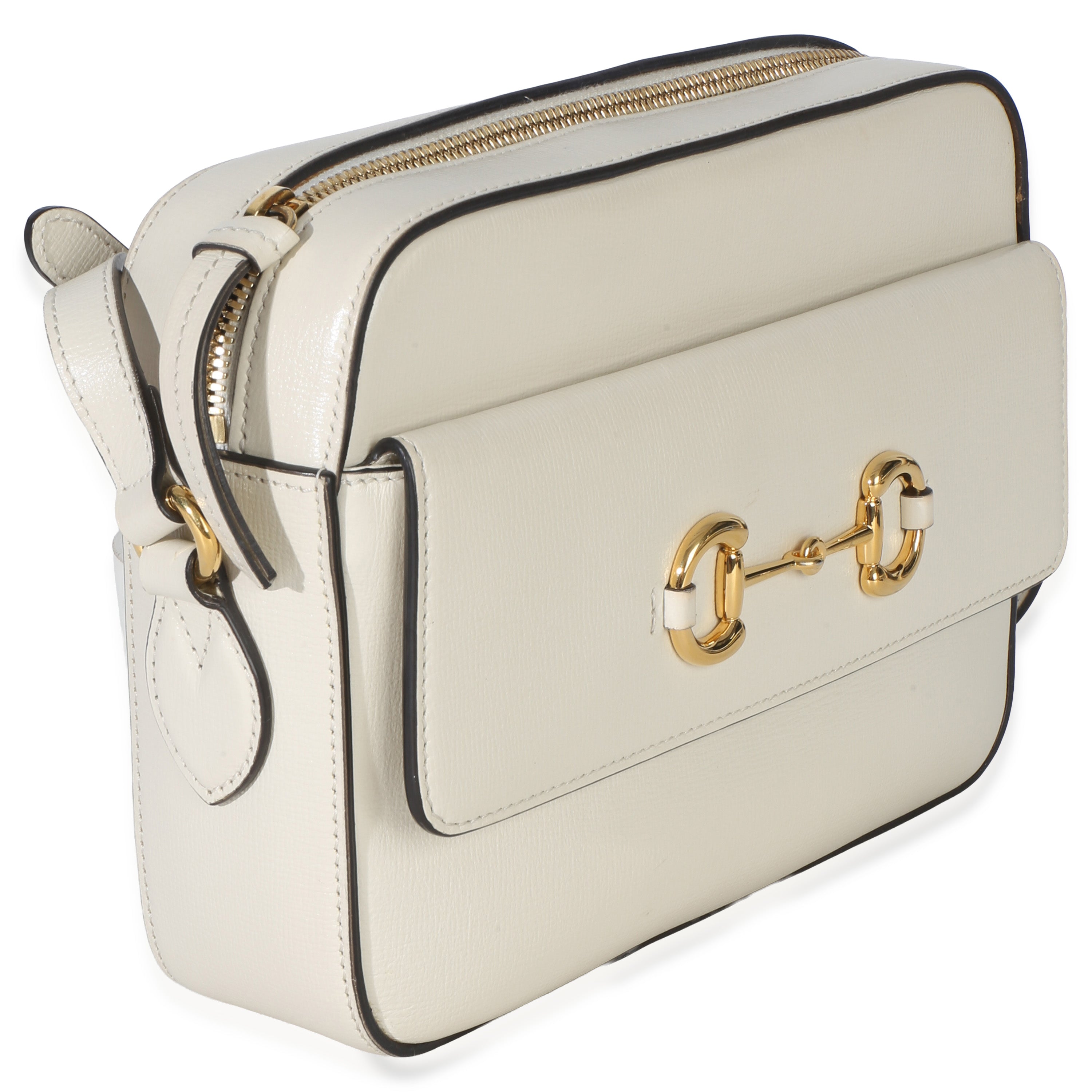 Gucci White Textured Calfskin Small Horsebit 1955 Shoulder Bag