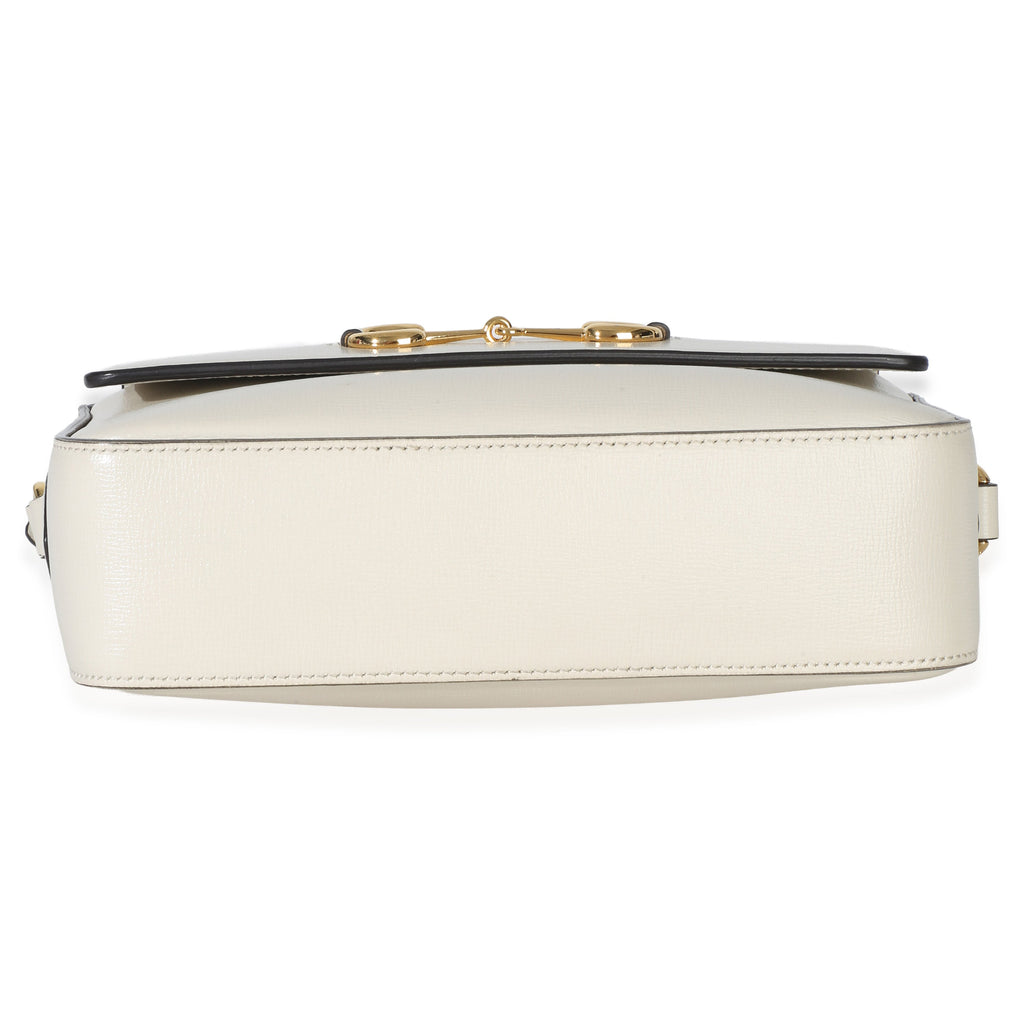 Gucci White Textured Calfskin Small Horsebit 1955 Shoulder Bag