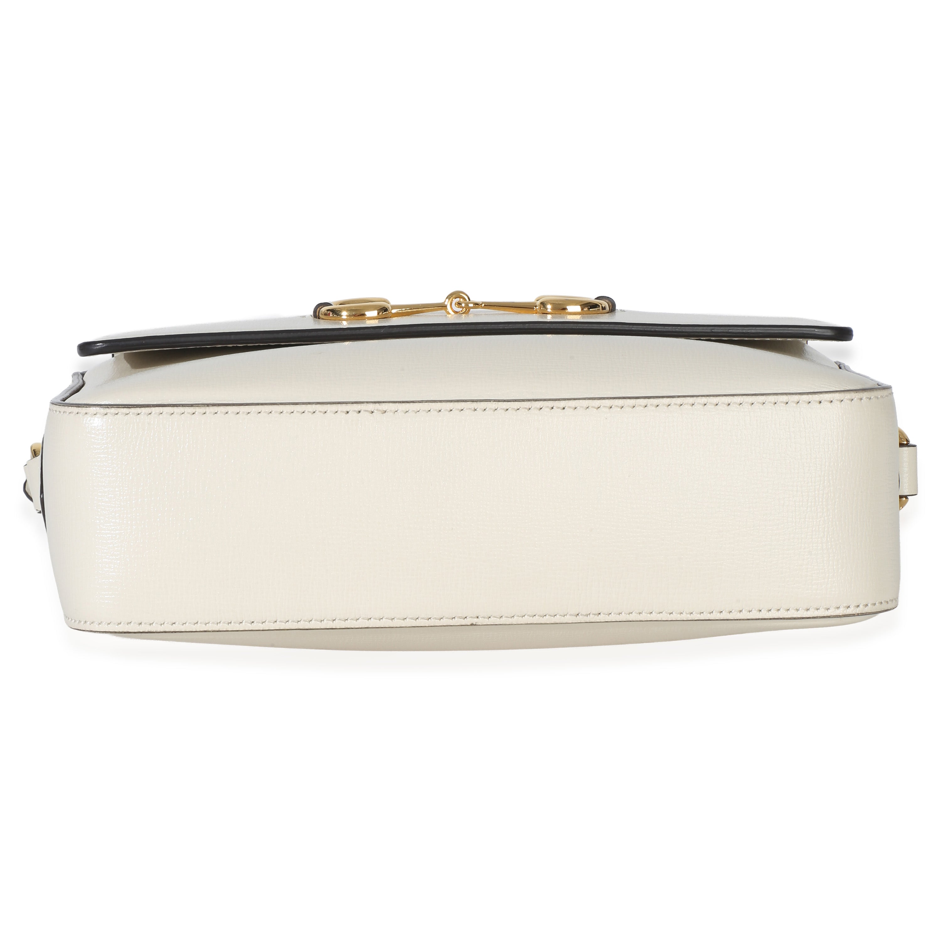 Gucci White Textured Calfskin Small Horsebit 1955 Shoulder Bag