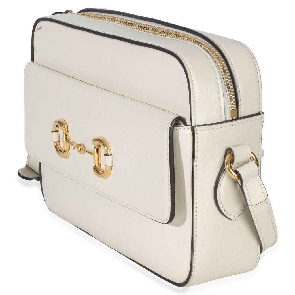 Gucci White Textured Calfskin Small Horsebit 1955 Shoulder Bag