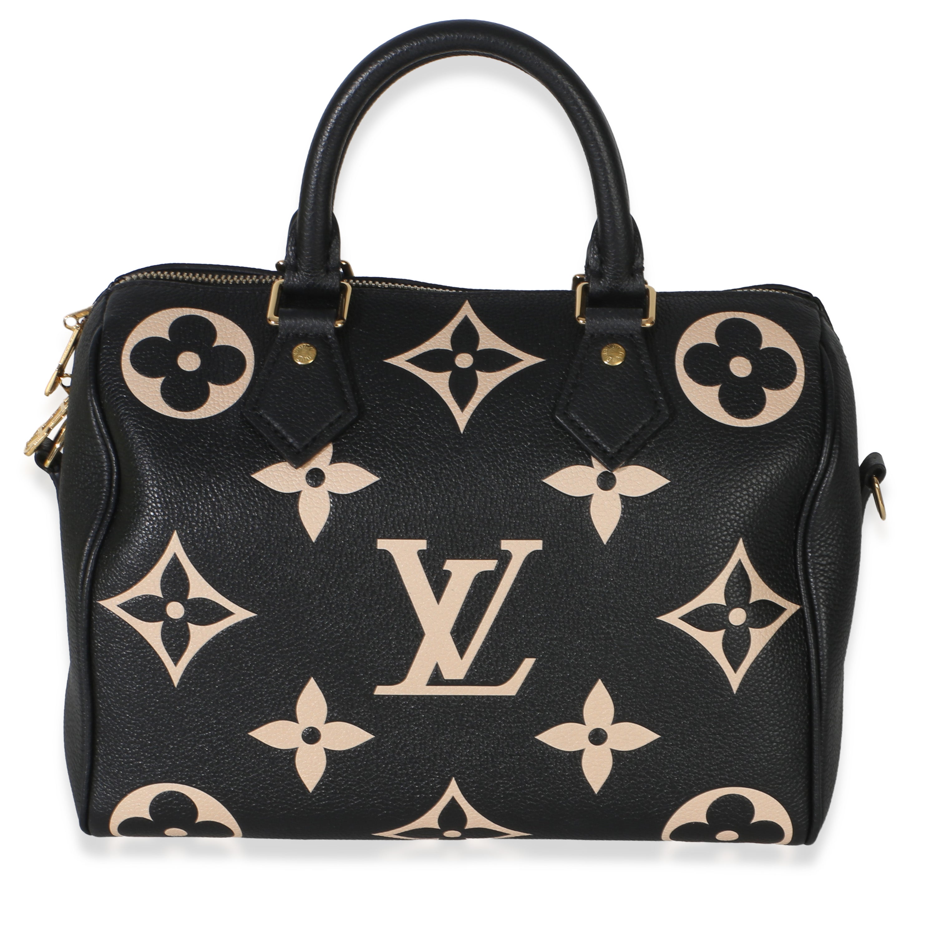 Louis Vuitton Black Beige Monogram Empreinte Speedy Bandouliere 25