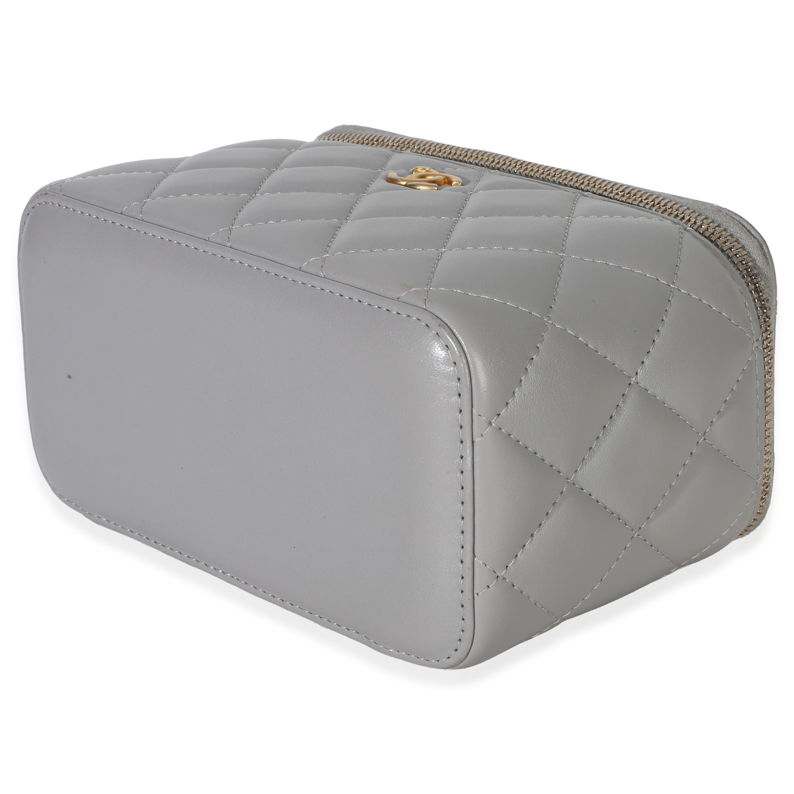 Chanel Grey Quilted Lambskin Small Pearl Crush Vanity Case